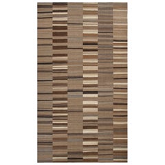 Vintage Persian Mazandaran Extra Long Kilim in Brown & Gray Stripe - Rug & Kilim