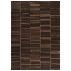 Retro Persian Mazandaran Flatweave Rug in Shades of Brown