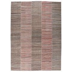 Retro Persian Mazandaran Handwoven Flat-Weave Rug in Brown and Red Stripes