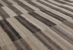 Vintage Persian Mazandaran Handwoven Flatweave Rug in Natural and Brown Color
