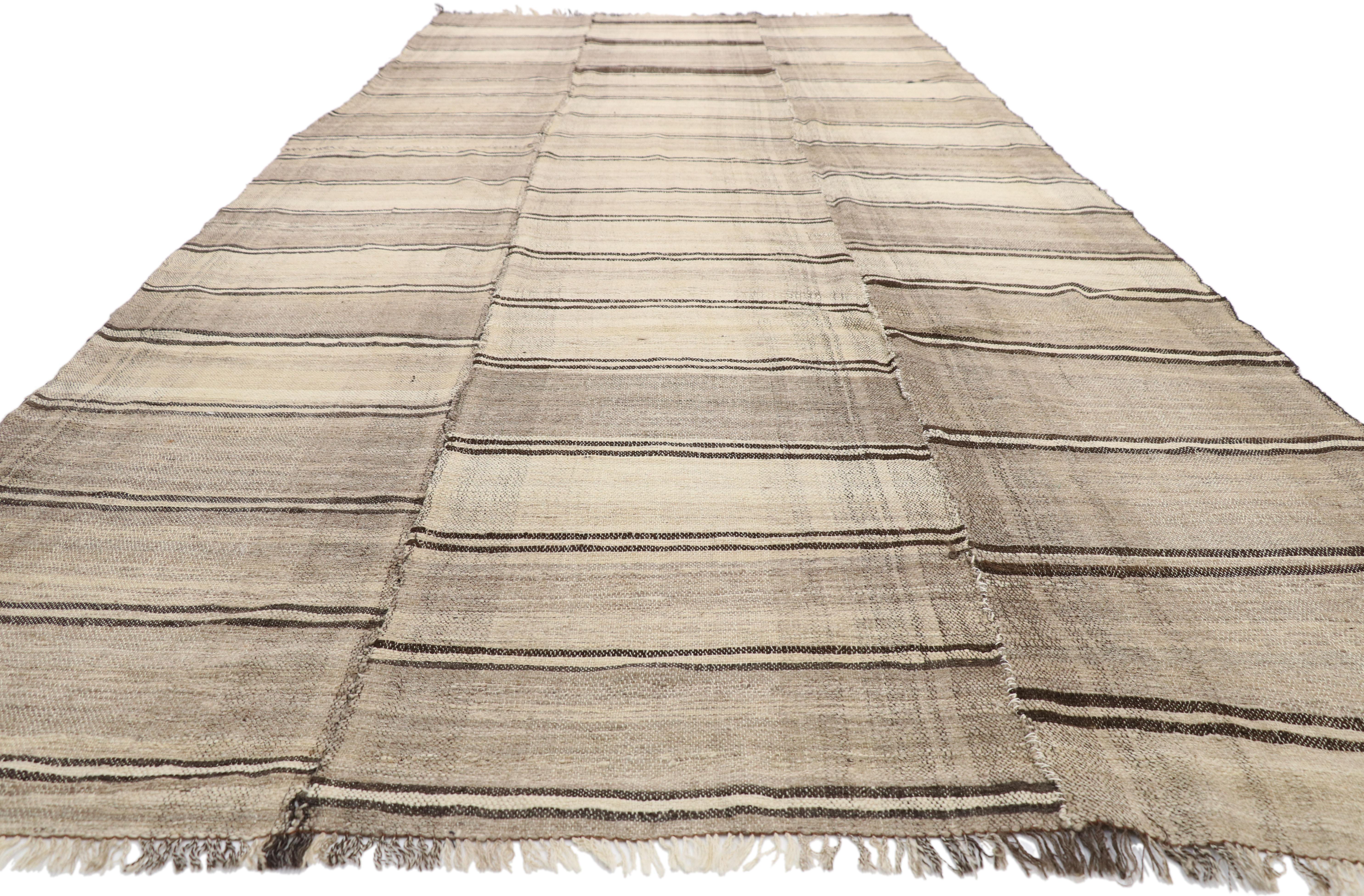 Hand-Woven Vintage Persian Mazandaran Kilim Gallery Rug with Mid-Century Modern Style For Sale