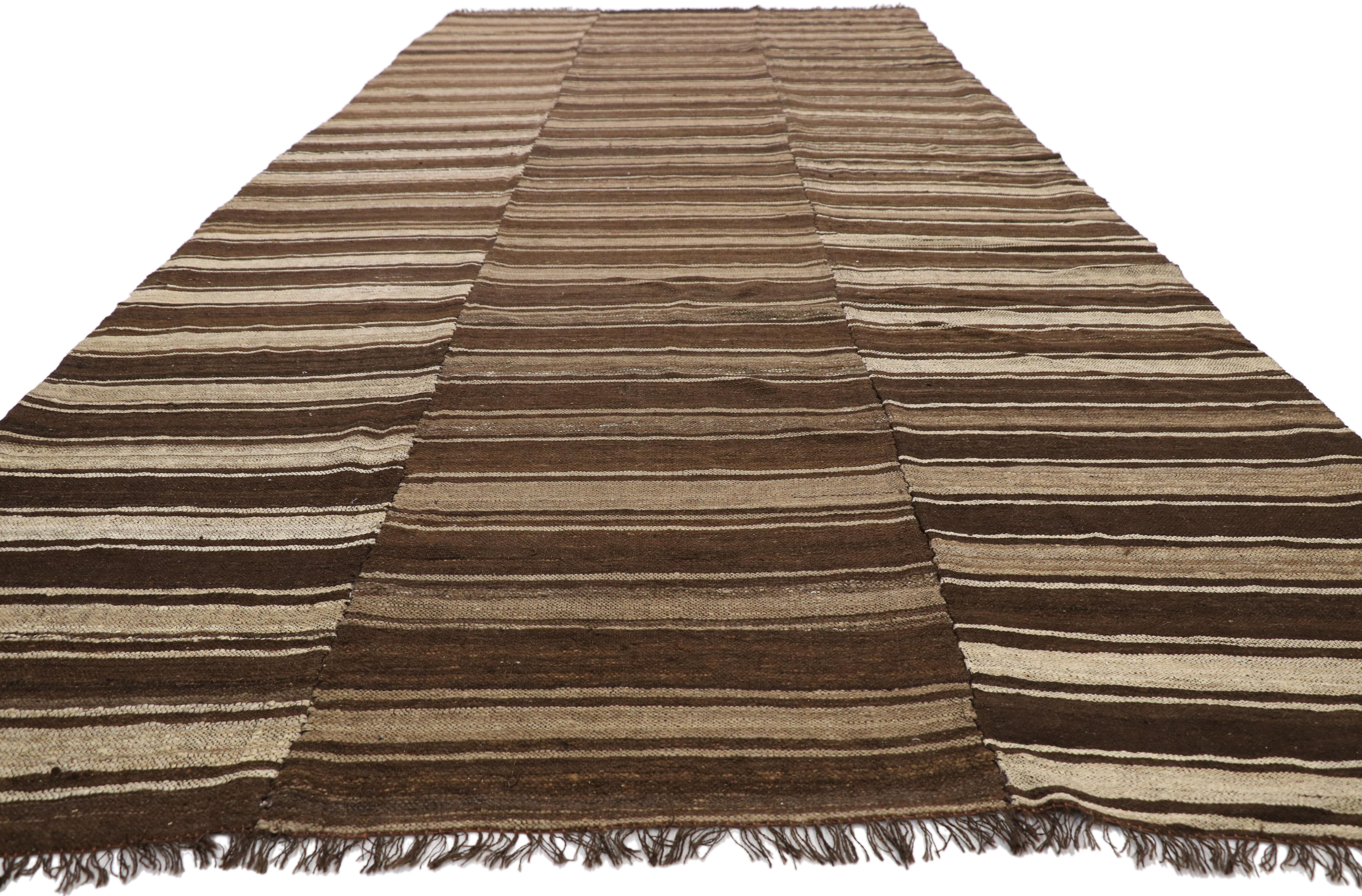 Hand-Woven Vintage Persian Mazandaran Kilim Gallery Rug with Mid-Century Modern Style