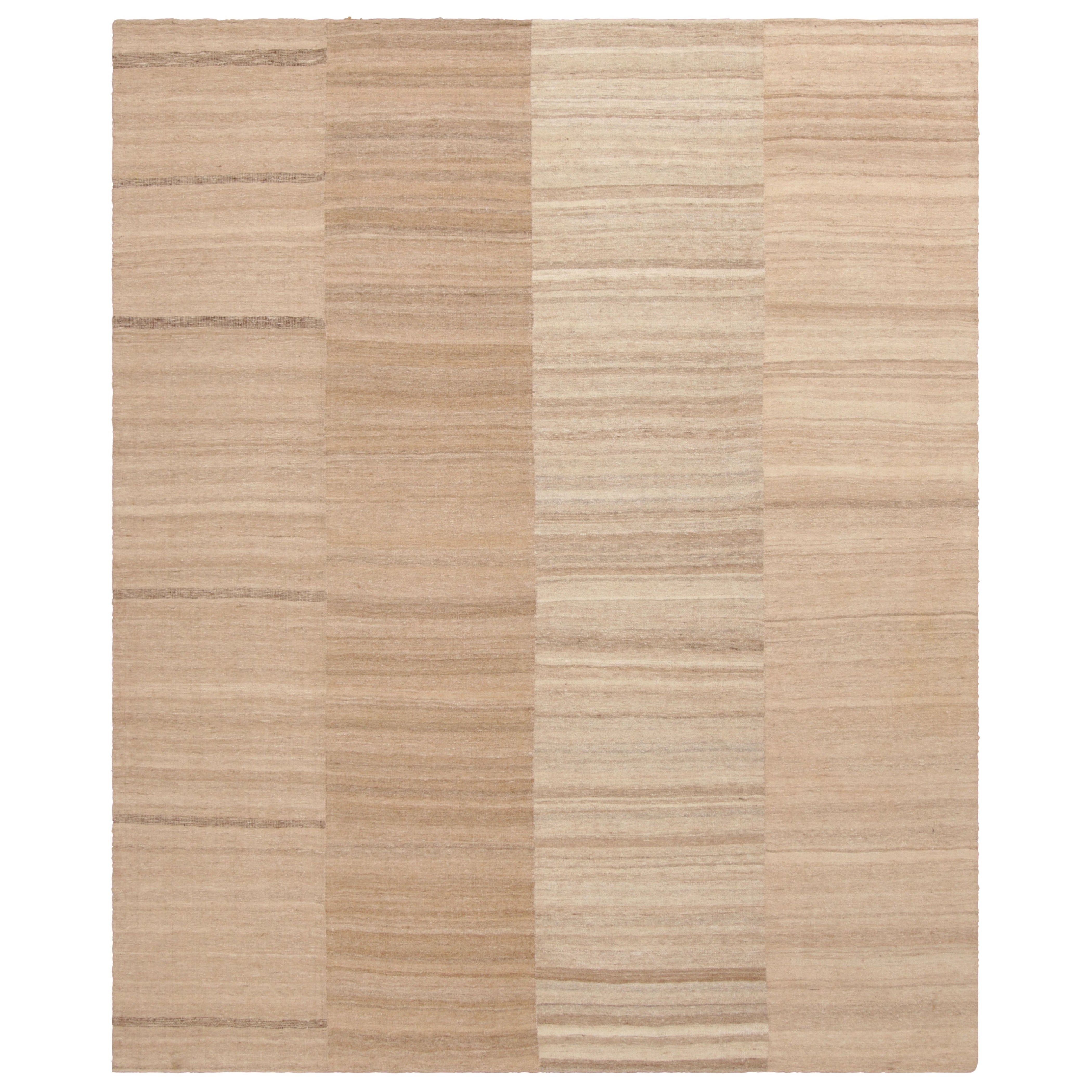 Vintage Persian Mazandaran Kilim in Beige-Braun gestreiftes Muster - Rug & Kilim