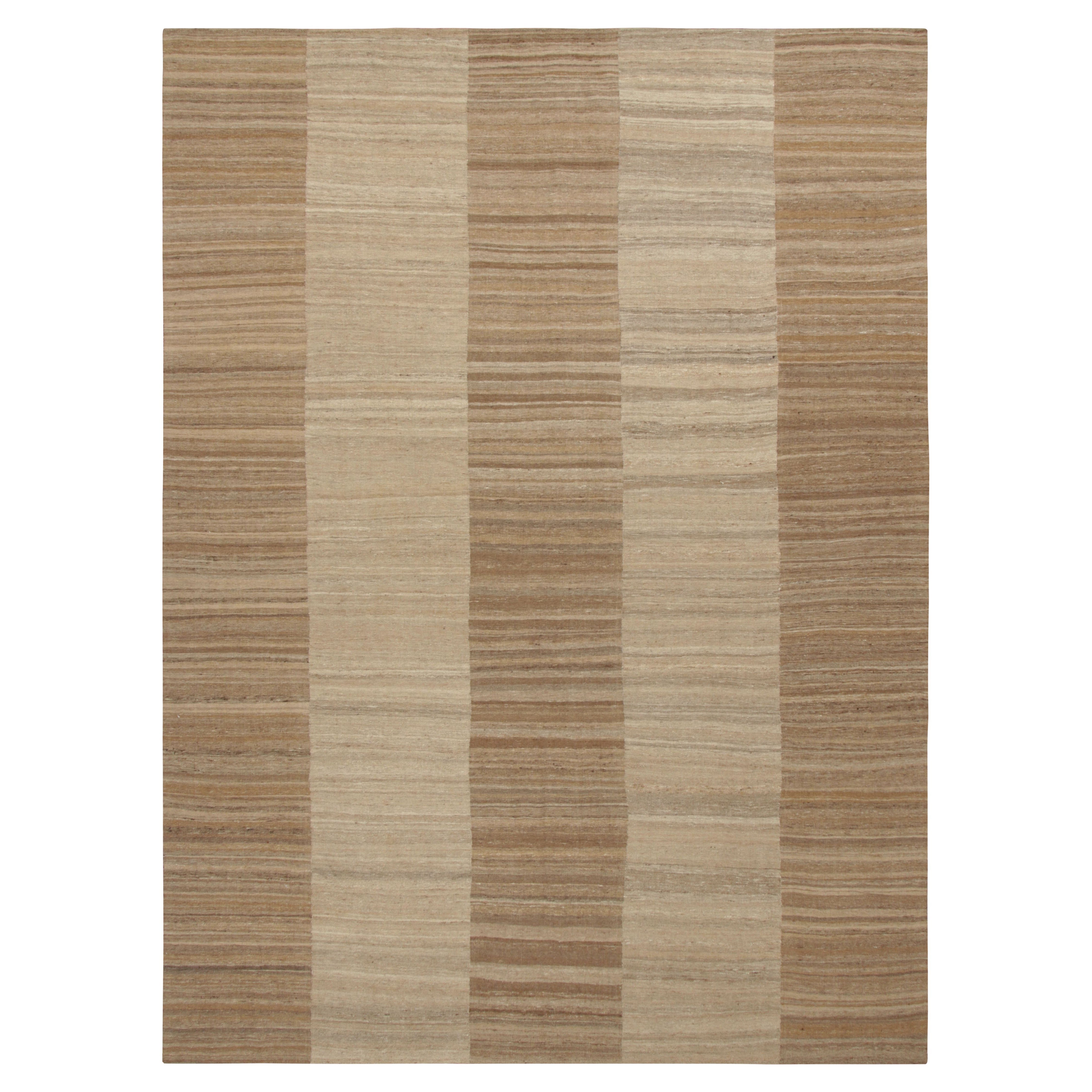 Vintage Persian Mazandaran Kilim in Beige-Brown Striped Pattern - Rug & Kilim