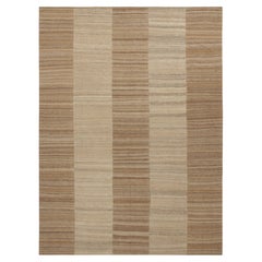 Vintage Persian Mazandaran Kilim in Beige-Brown Striped Pattern - Rug & Kilim