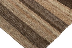 Vintage Persian Mazandaran Kilim in Beige-Brown Striped Patterns - Rug & Kilim