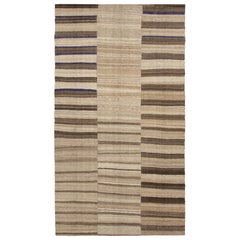 Antique Persian Mazandaran Kilim in Beige-Brown Striped Patterns - Rug & Kilim