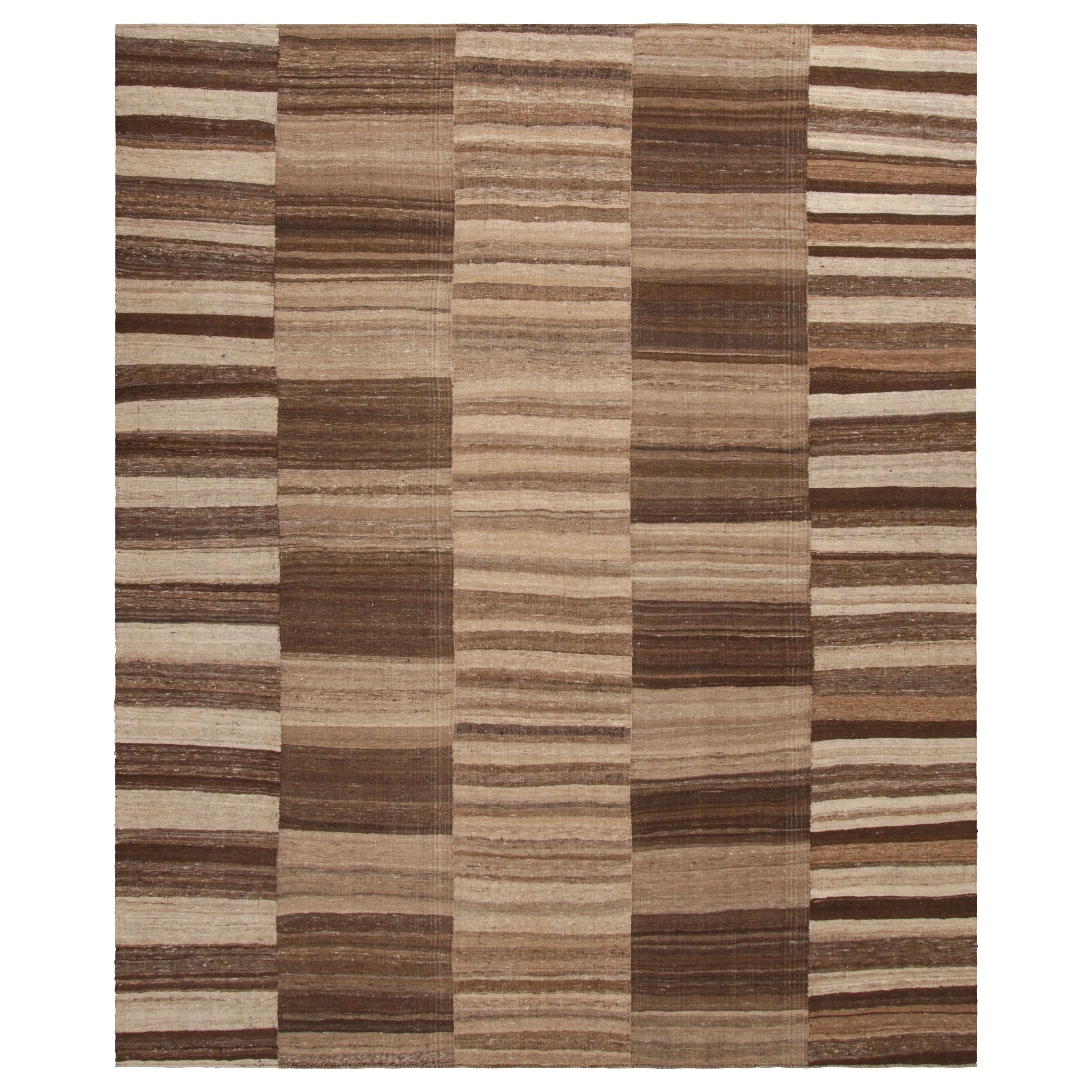 Kilim persan vintage de Mazandaran à motifs rayés beige-brun - Rug & Kilim