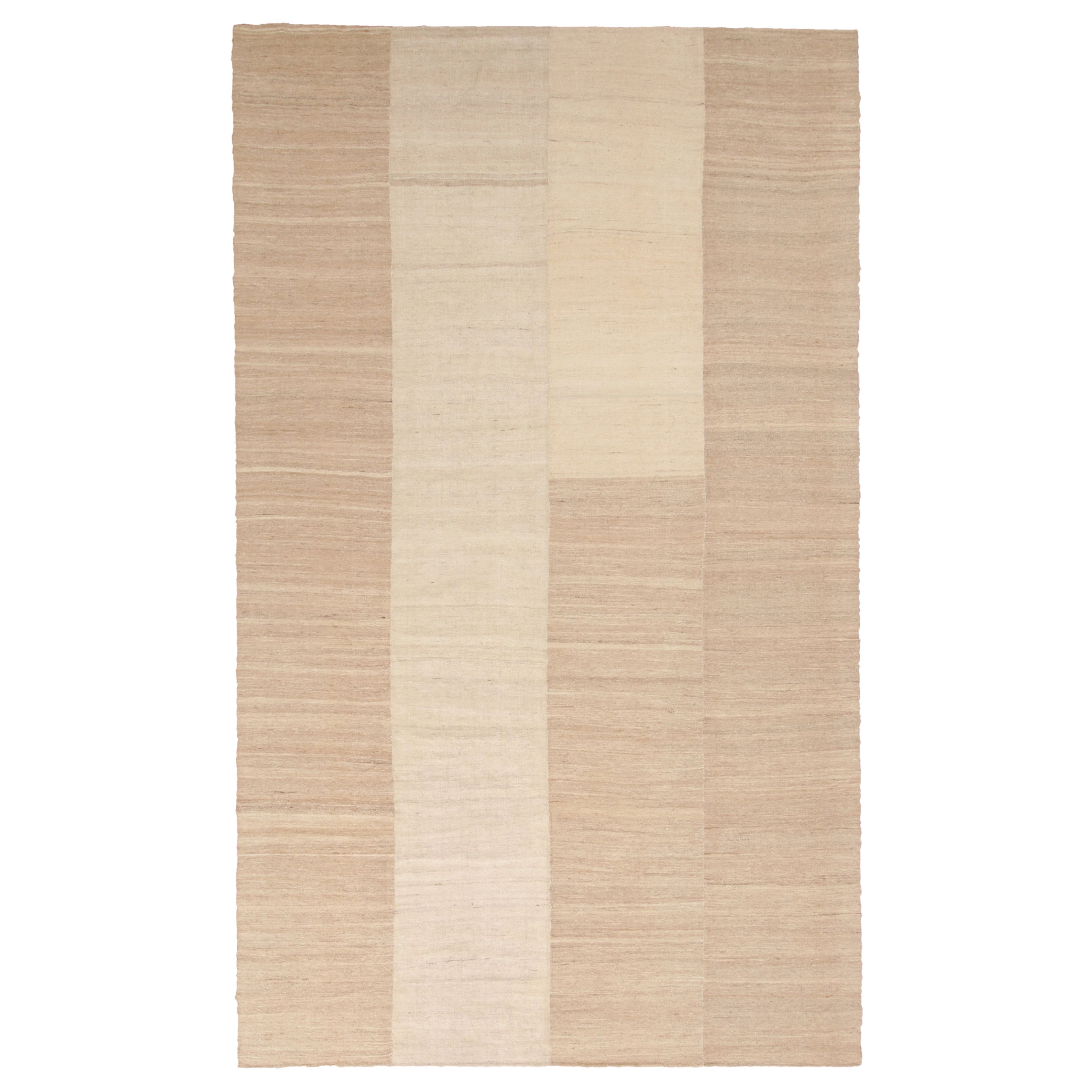 Vintage Persian Mazandaran Kilim in Beige & Cream Striped Pattern - Rug & Kilim