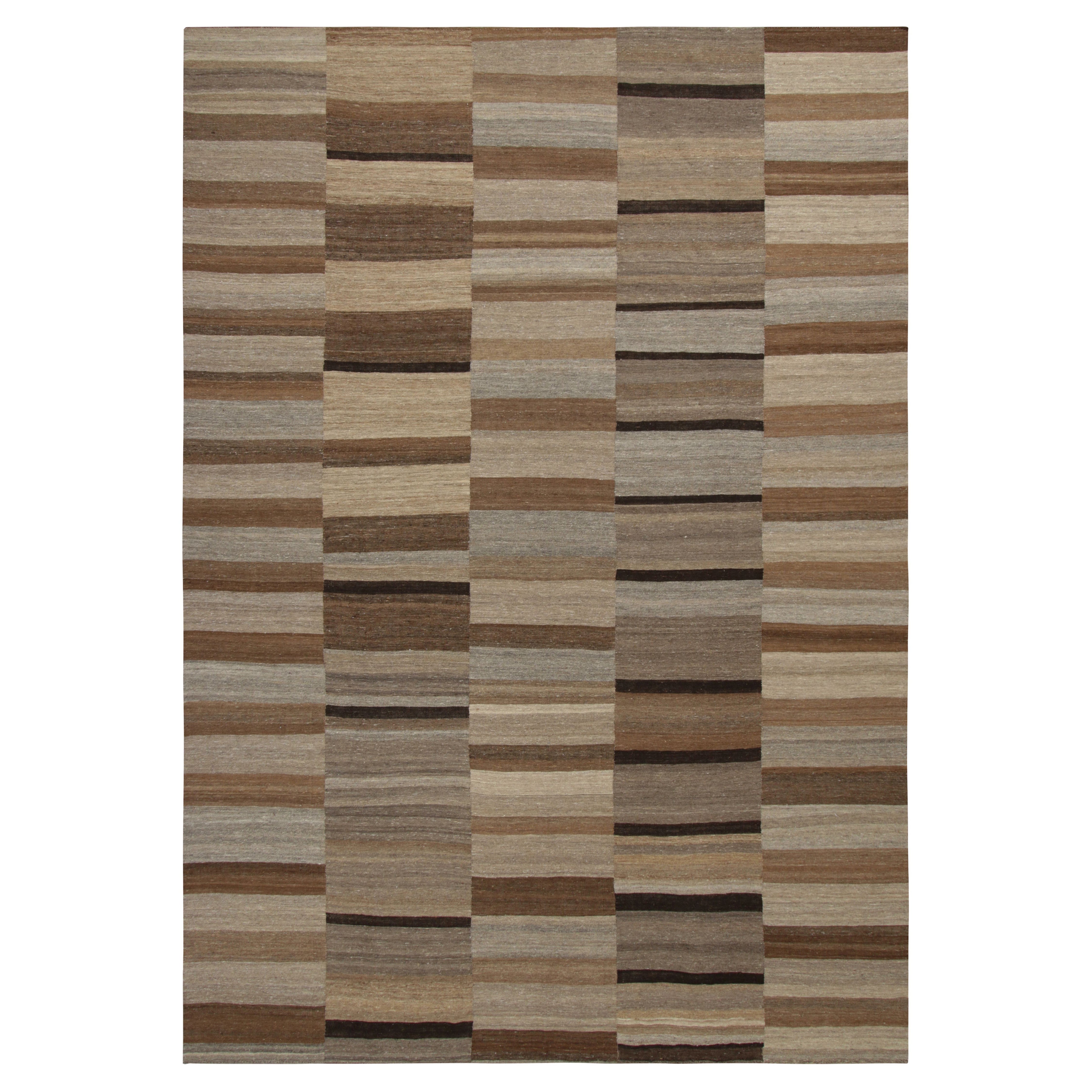 Vintage Persian Mazandaran Kilim in Braun und Beige gestreiftes Muster - Rug & Kili