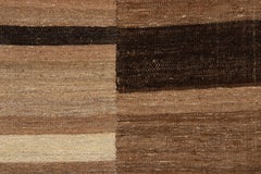 Vintage Persian Mazandaran Kilim in Brown and Gray Striped Pattern - Rug & Kilim