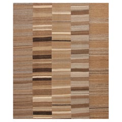 Vintage Persian Mazandaran Kilim in Brown and Gray Striped Pattern - Rug & Kilim