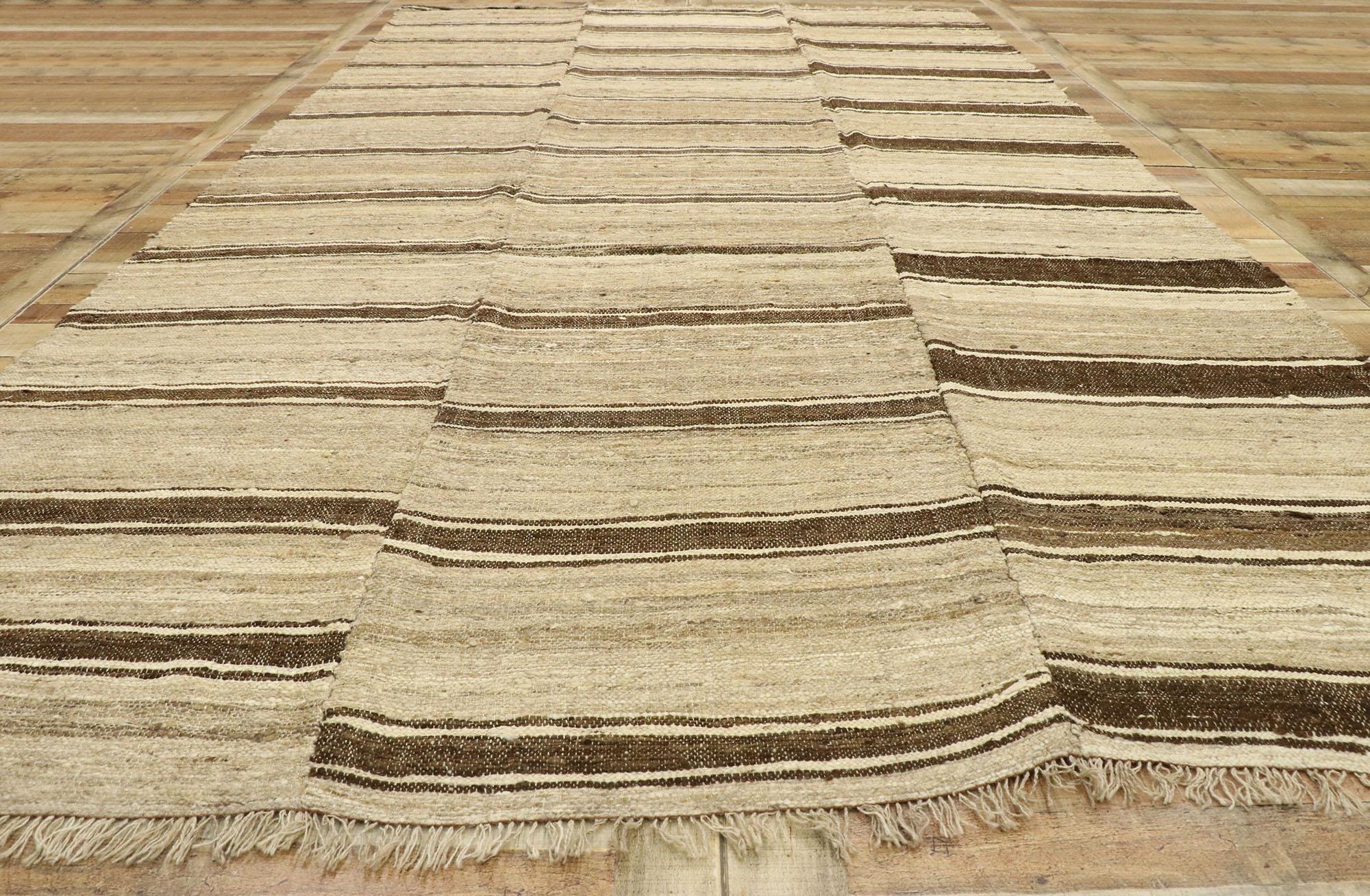 Wool Vintage Persian Mazandaran Striped Kilim Rug with Mid-Century Modern Style