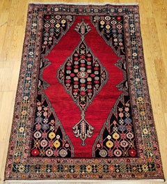 Vintage Persian Mazgalan Village Area Rug in Red, Navy, Blue, Green