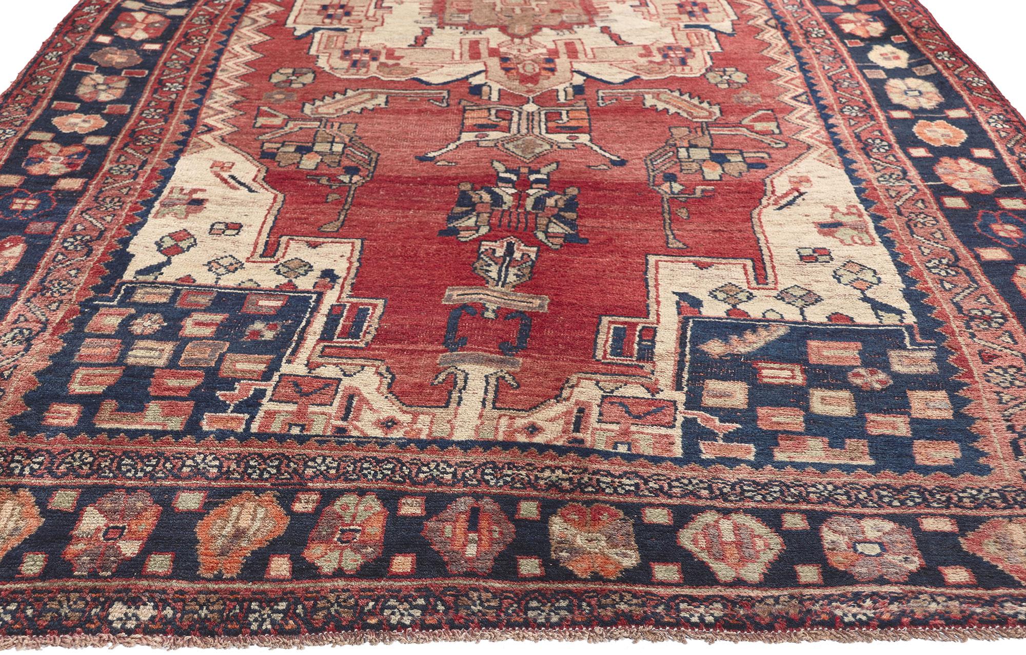 Persiano Tappeto persiano d'epoca Mazlaghan Hamadan con stile moderno di metà secolo in vendita
