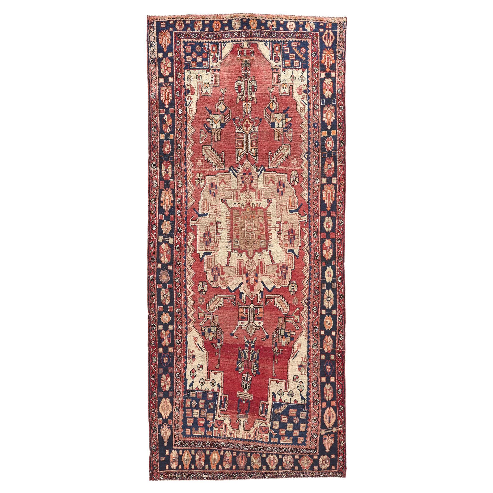 Vintage Persian Mazlaghan Hamadan Carpet with Mid-century Modern Style