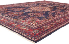 Vintage Persian Mehraban Rug, Preppy Formality Meets Patriotic Flair