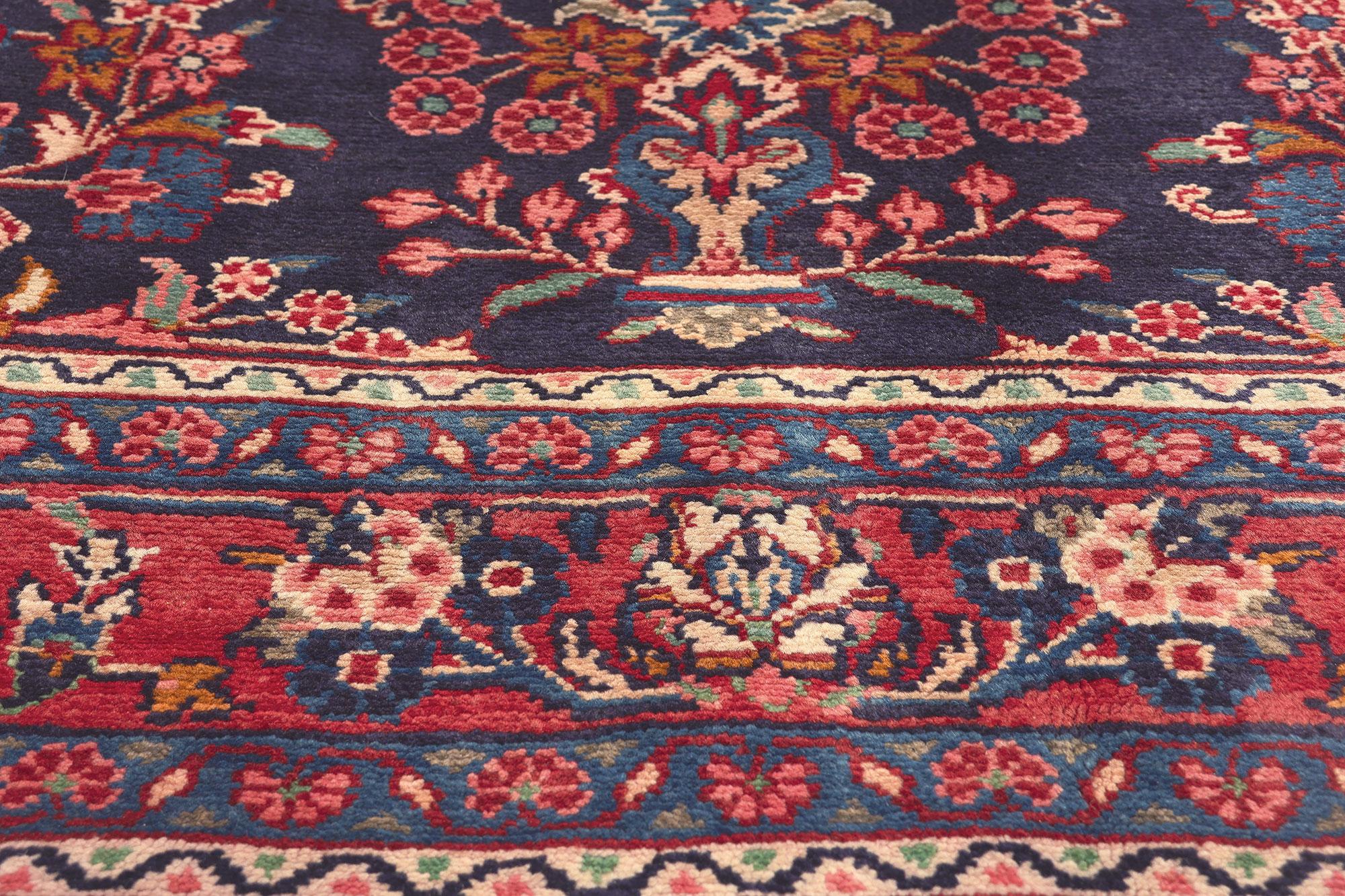 Sarouk Farahan Vintage Persian Mehraban Rug, Preppy Formality Meets Patriotic Flair For Sale