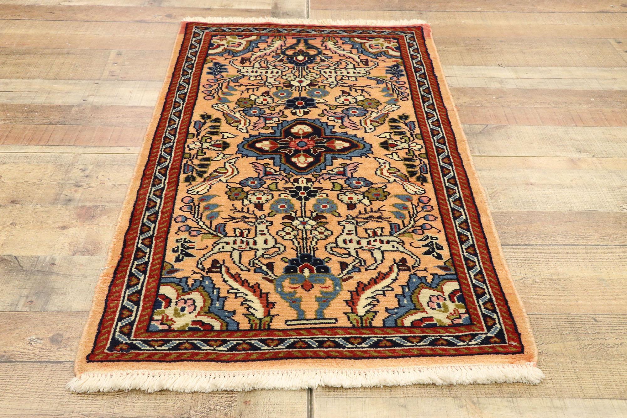 Vintage Persian Mehraban Vase Rug with French Baroque Style In Good Condition For Sale In Dallas, TX