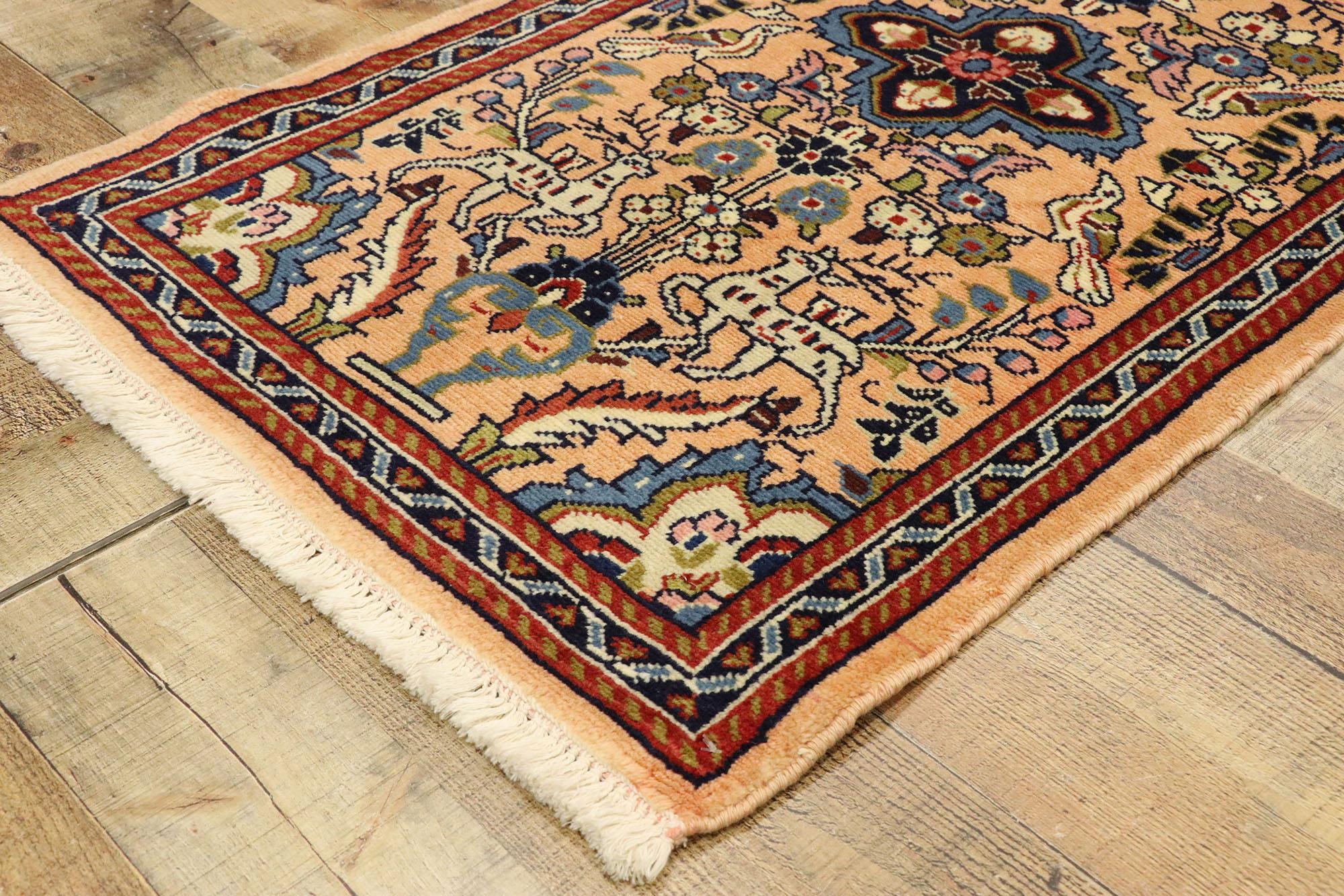 20th Century Vintage Persian Mehraban Vase Rug with French Baroque Style For Sale