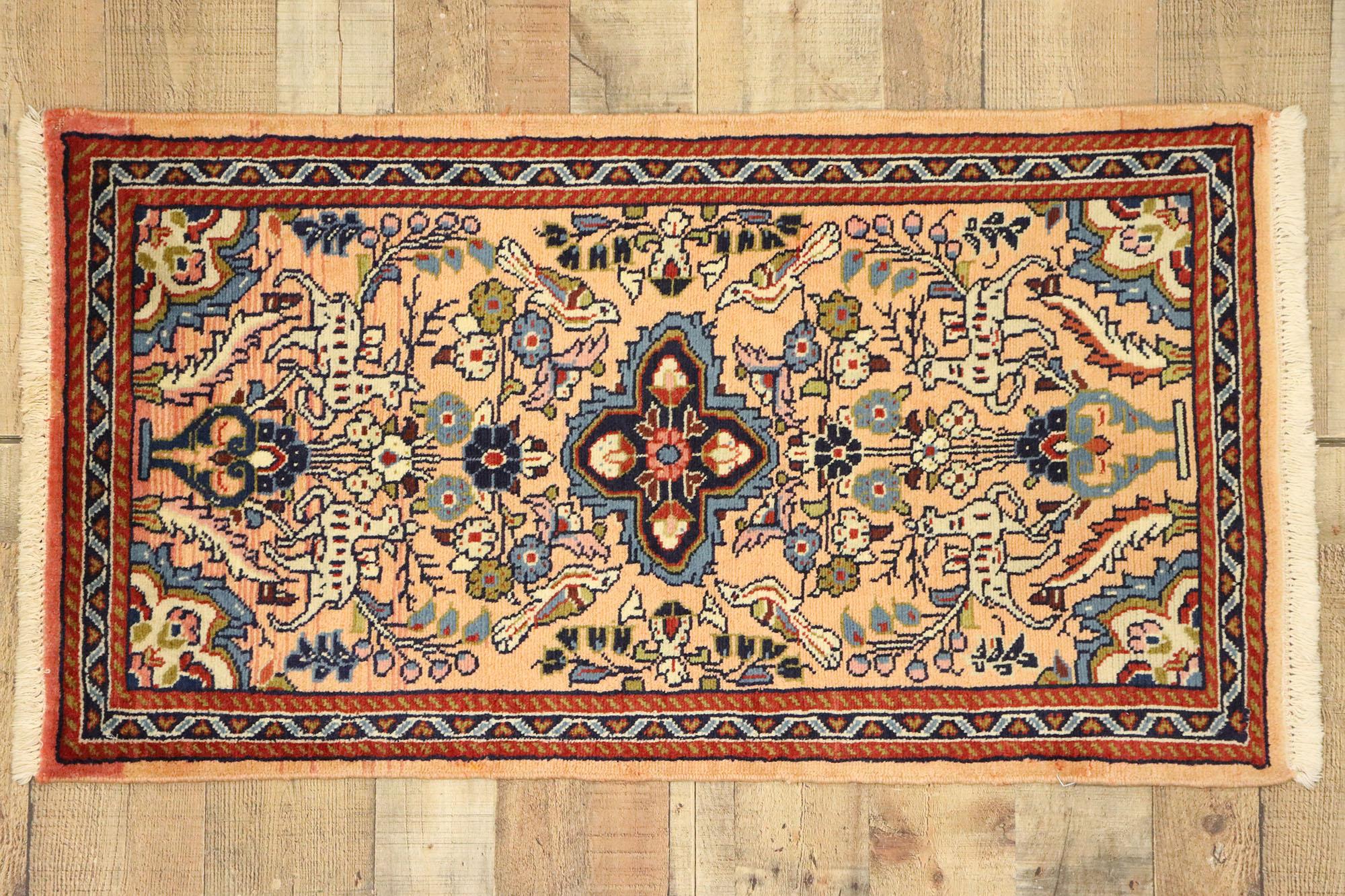 Vintage Persian Mehraban Vase Rug with French Baroque Style For Sale 1