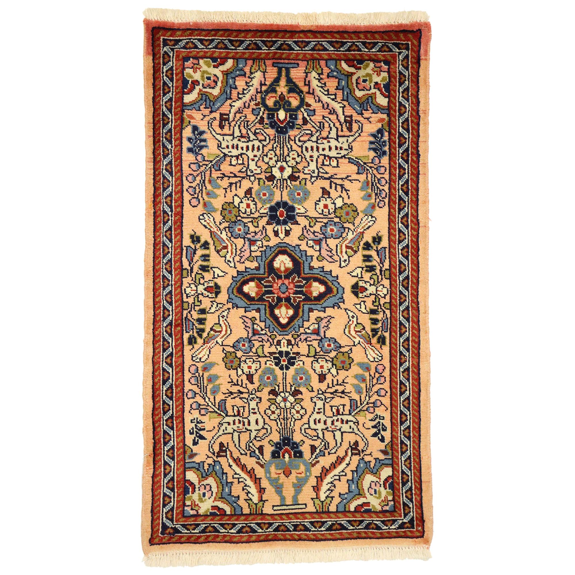 Vintage Persian Mehraban Vase Rug with French Baroque Style For Sale