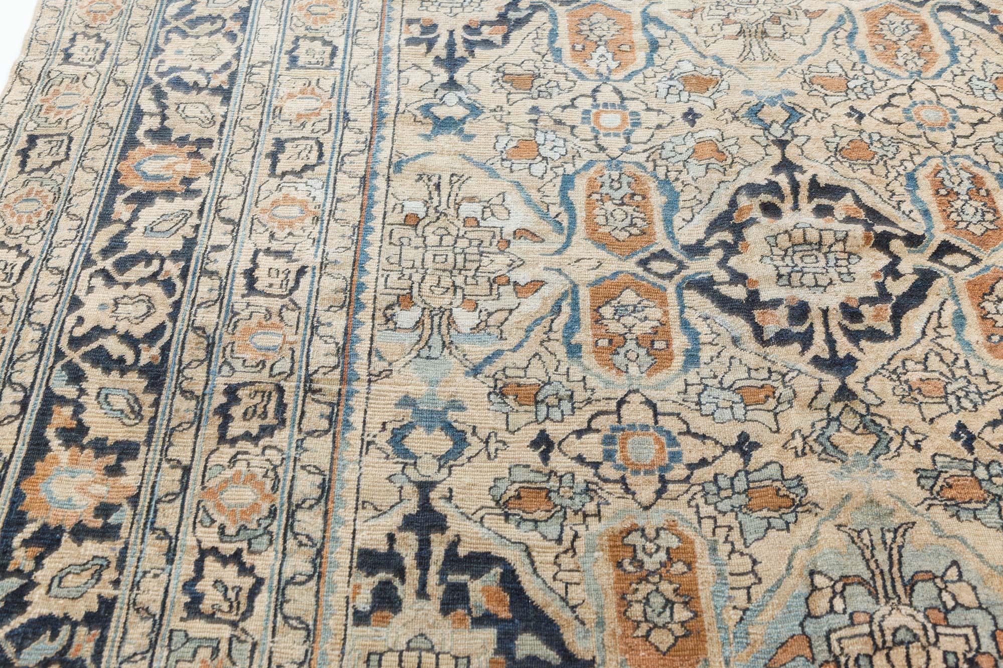 Vintage Persian Meshad Beige Handmade Wool Rug In Good Condition For Sale In New York, NY