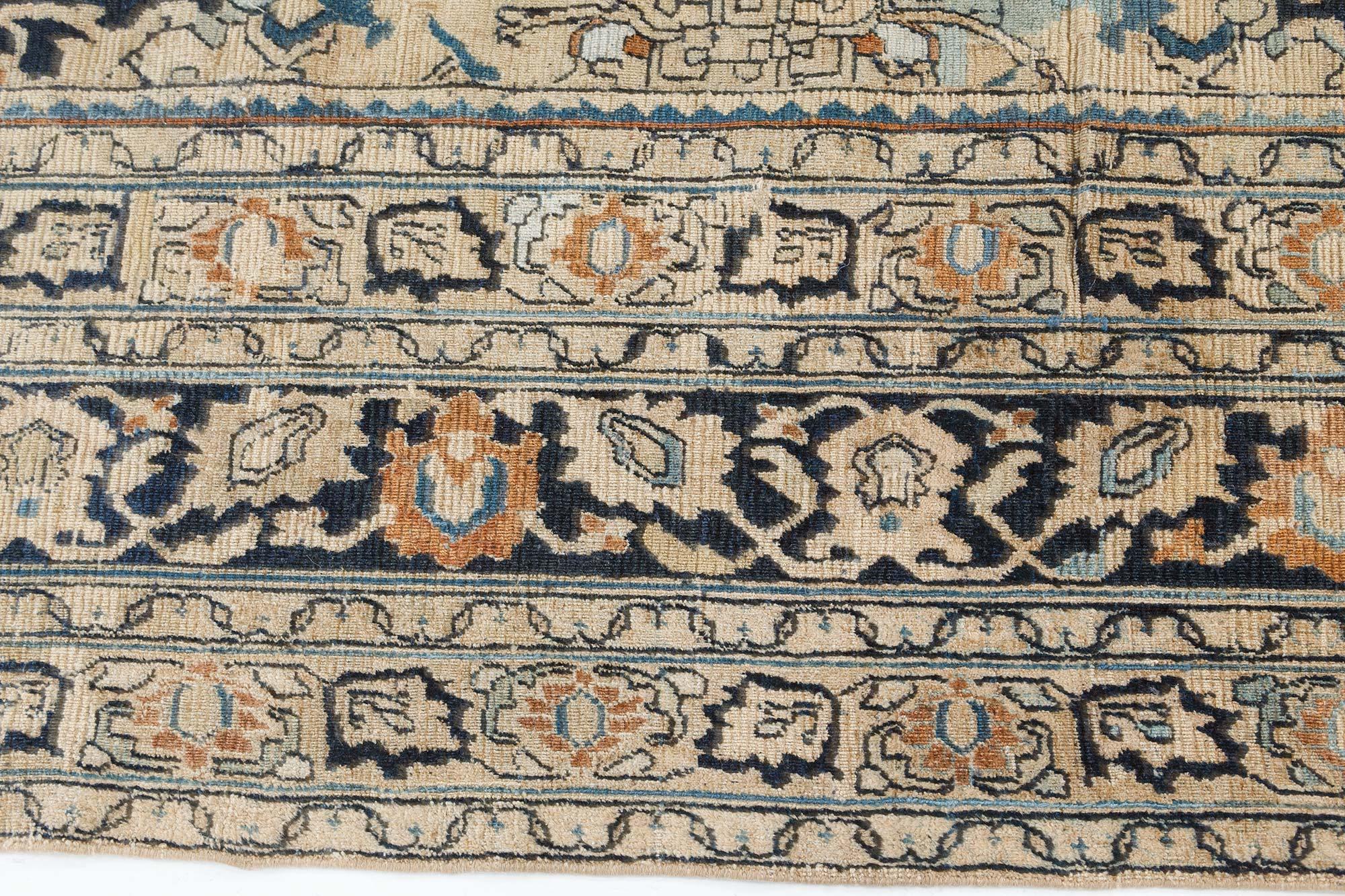 Doris Leslie Blau Vintage Persischer Meshad Beige Handgefertigter Wollteppich (20. Jahrhundert) im Angebot
