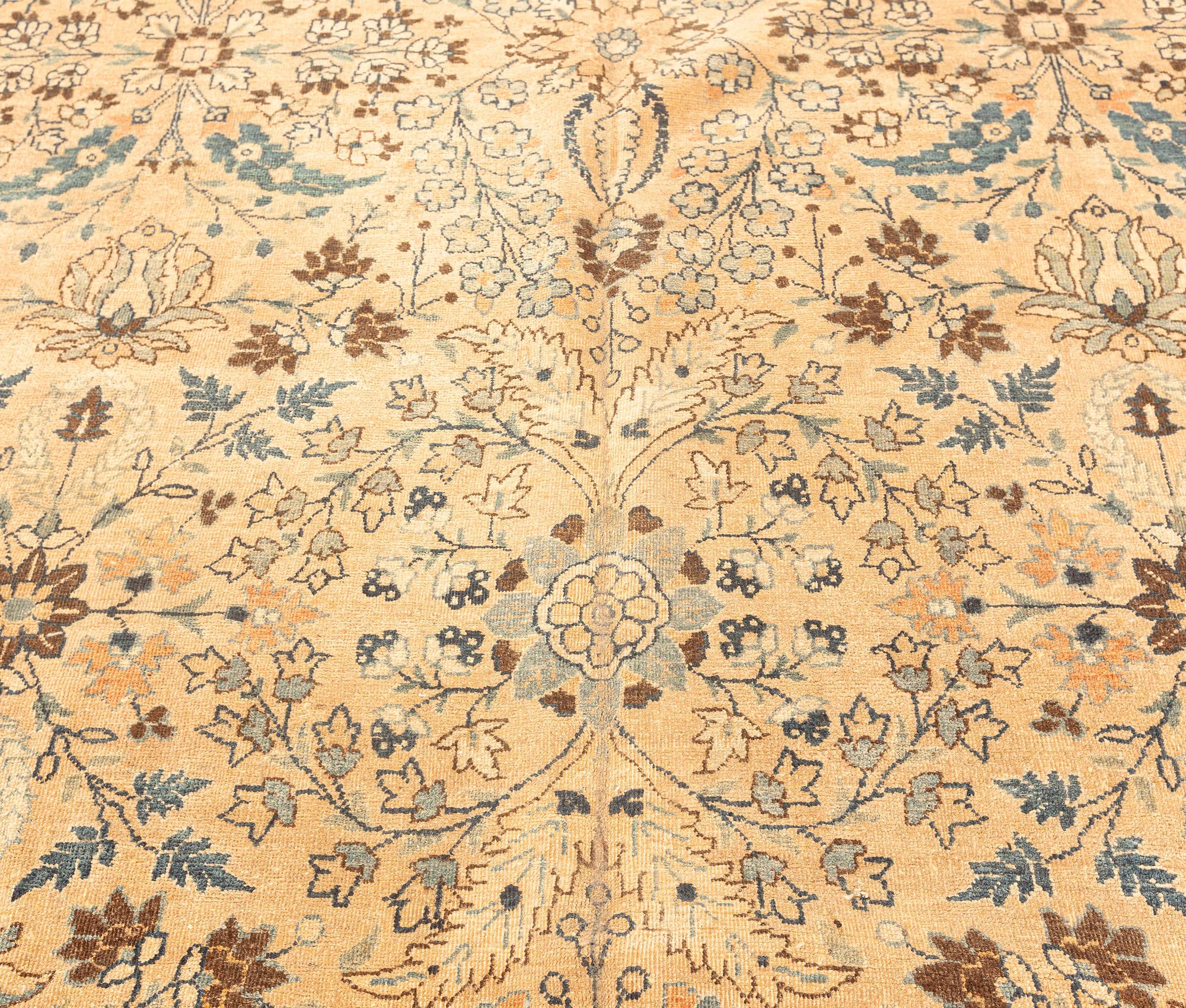Vintage Persian Meshad Botanic Handmade Wool Rug In Good Condition For Sale In New York, NY