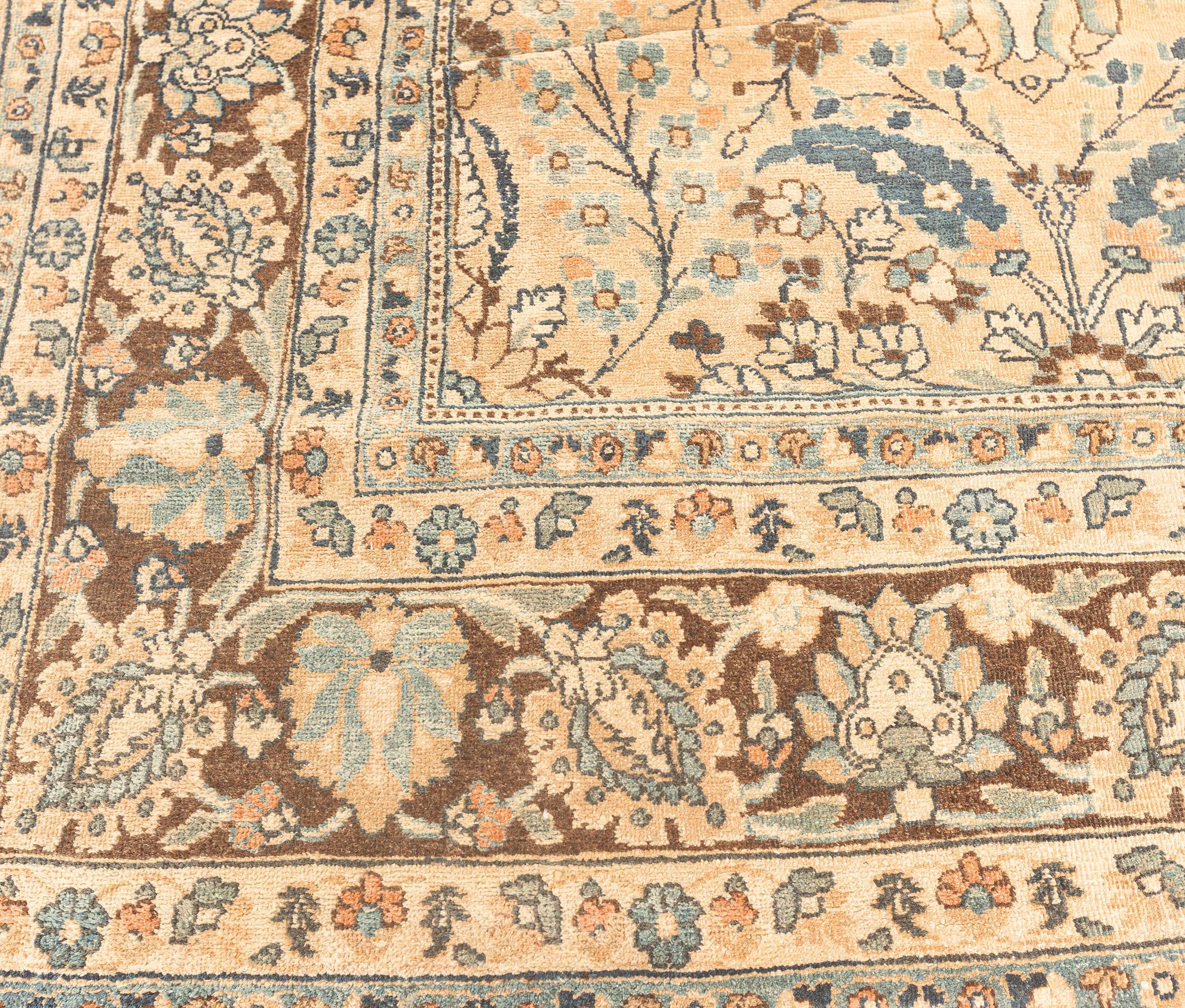 Vintage Persian Meshad Botanic Handmade Wool Rug For Sale 1