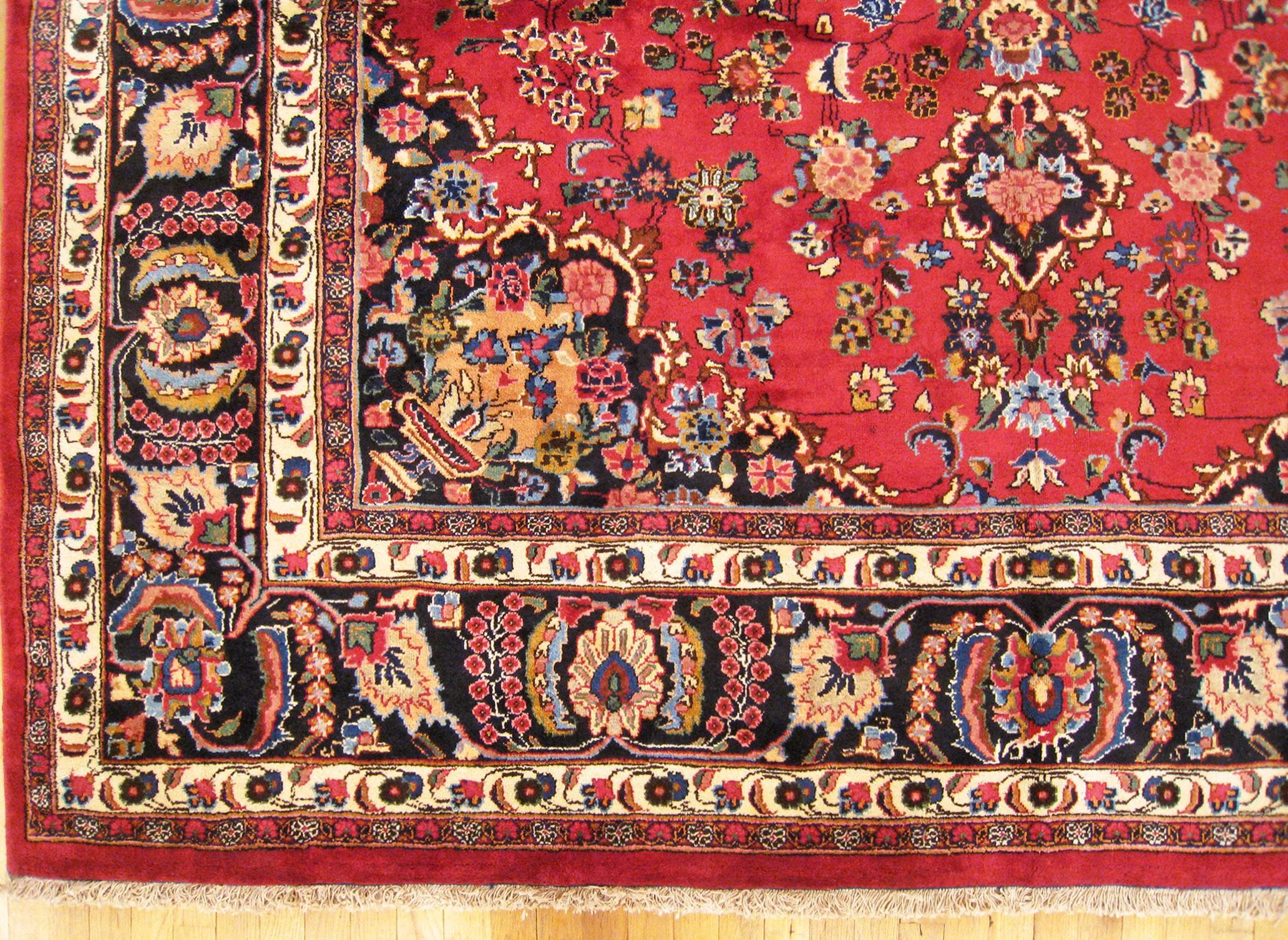 Hand-Knotted Vintage Persian Meshed Oriental Rug, in Room size, w/ Central Medallion For Sale
