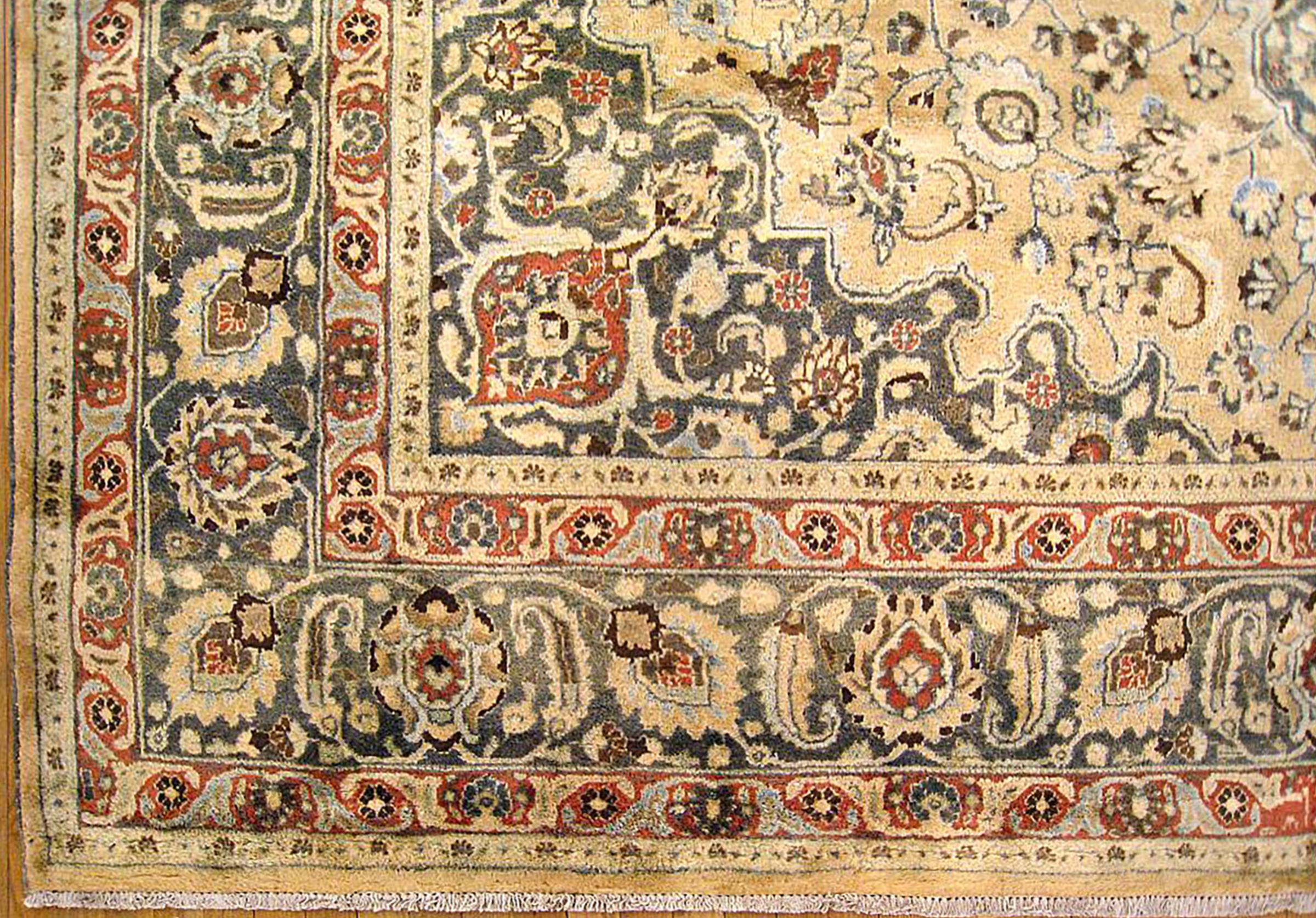 Hand-Knotted Vintage Persian Meshed Oriental Rug, in Room Size, W/ Central Medallion For Sale