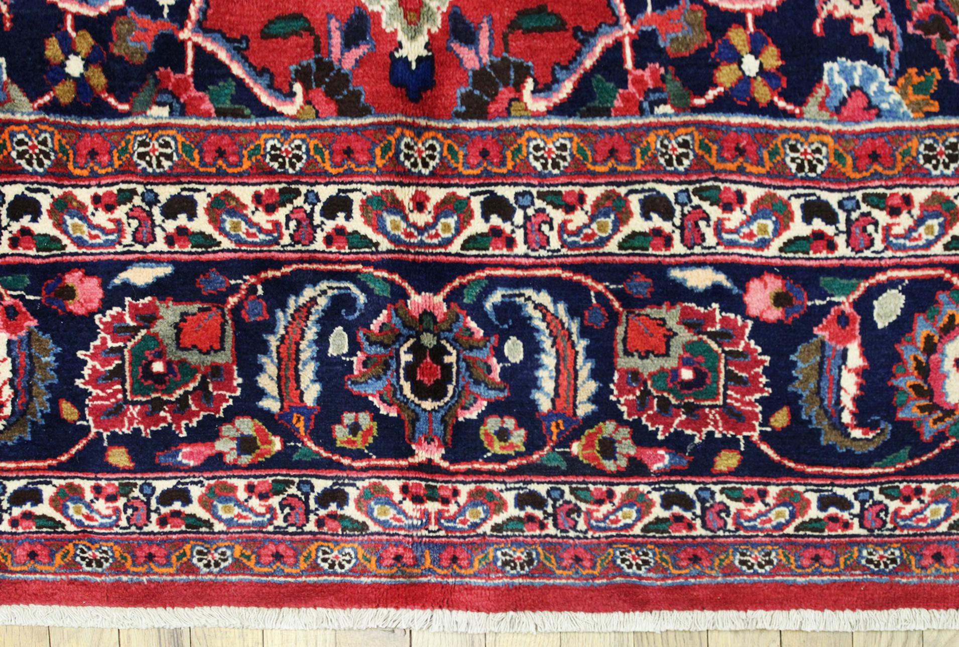 Hand-Knotted Vintage Persian Meshed Oriental Rug, in Room size, w/ Central Medallion For Sale