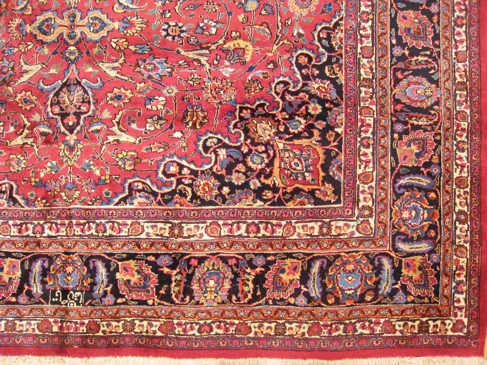 Mid-20th Century Vintage Persian Meshed Oriental Rug, in Room size, w/ Central Medallion For Sale