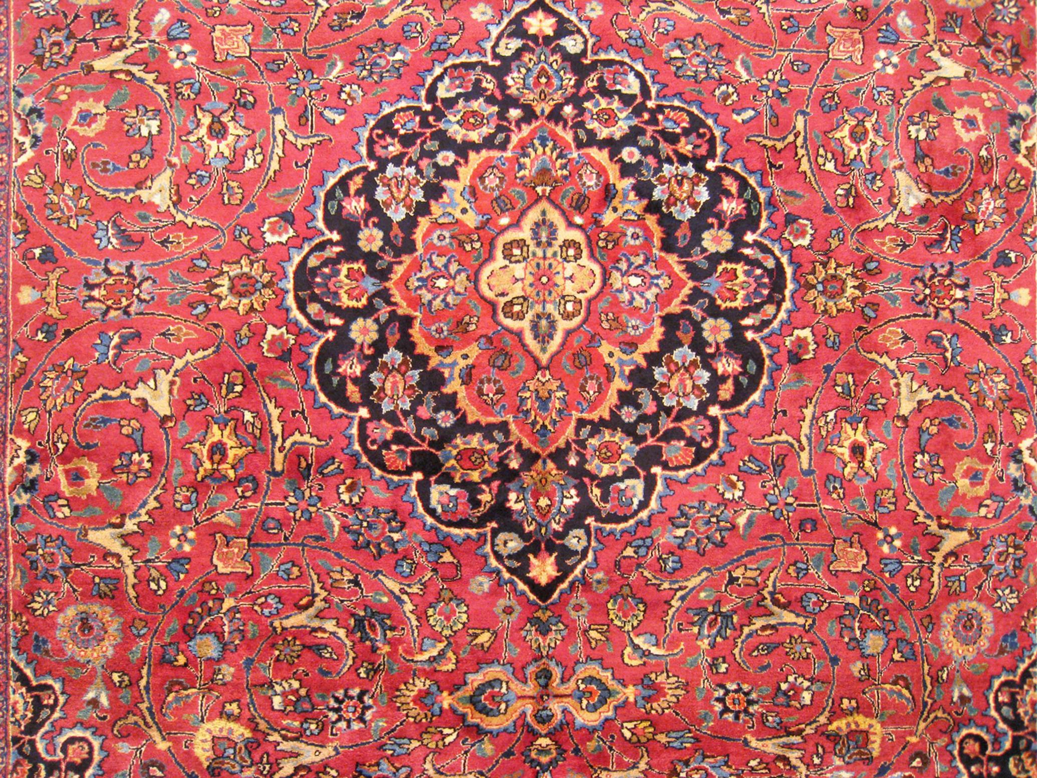 Wool Vintage Persian Meshed Oriental Rug, in Room size, w/ Central Medallion For Sale