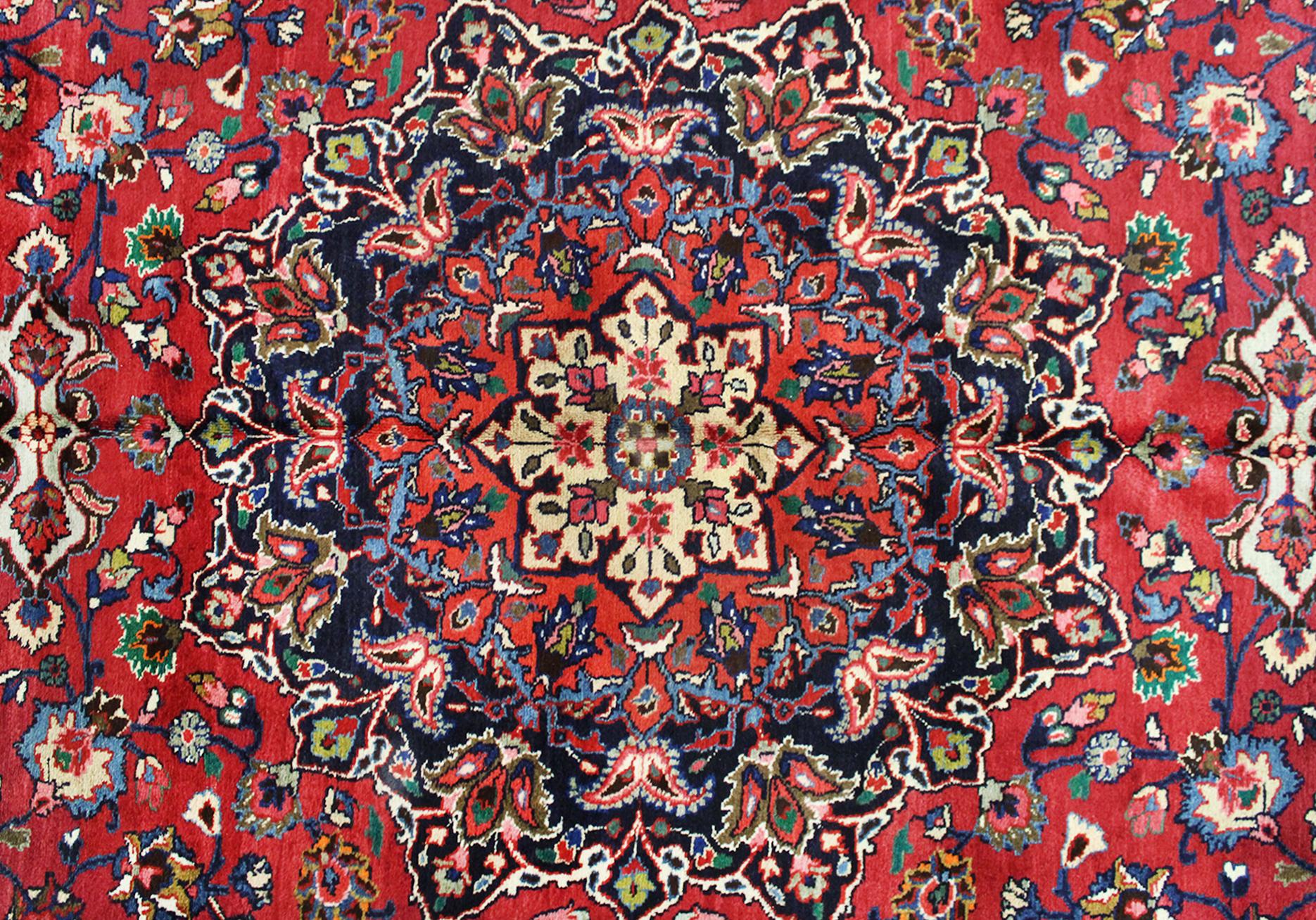 Persischer Meshed Oriental-Teppich in Zimmergröße, mit zentralem Medaillon, Vintage im Angebot 3