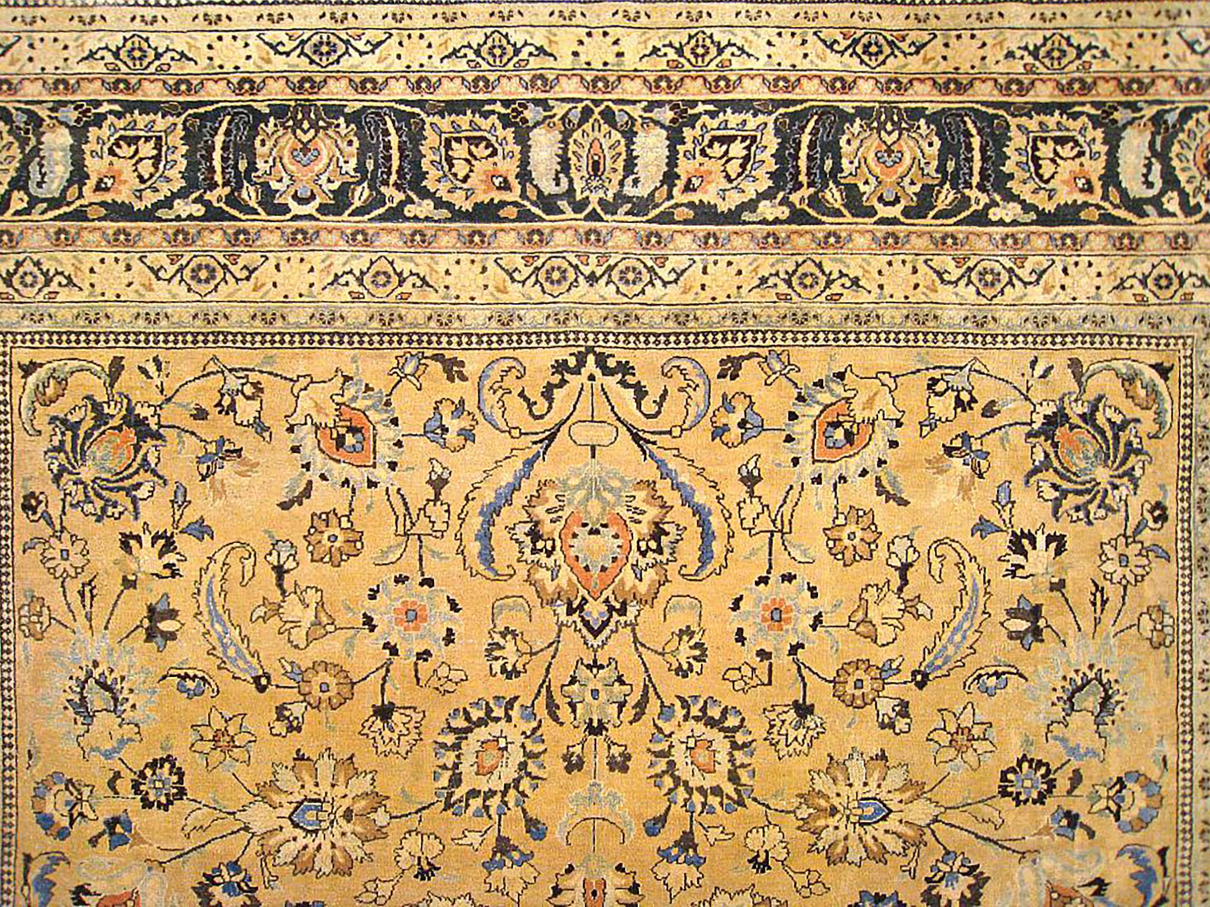 Early 20th Century Vintage Persian Meshed Oriental Rug, in Room size, w/ Floral Elements For Sale