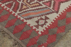 Vintage Persian Meshkin Runner Kilim in Red with Diamond Medallion - Rug & Kilim