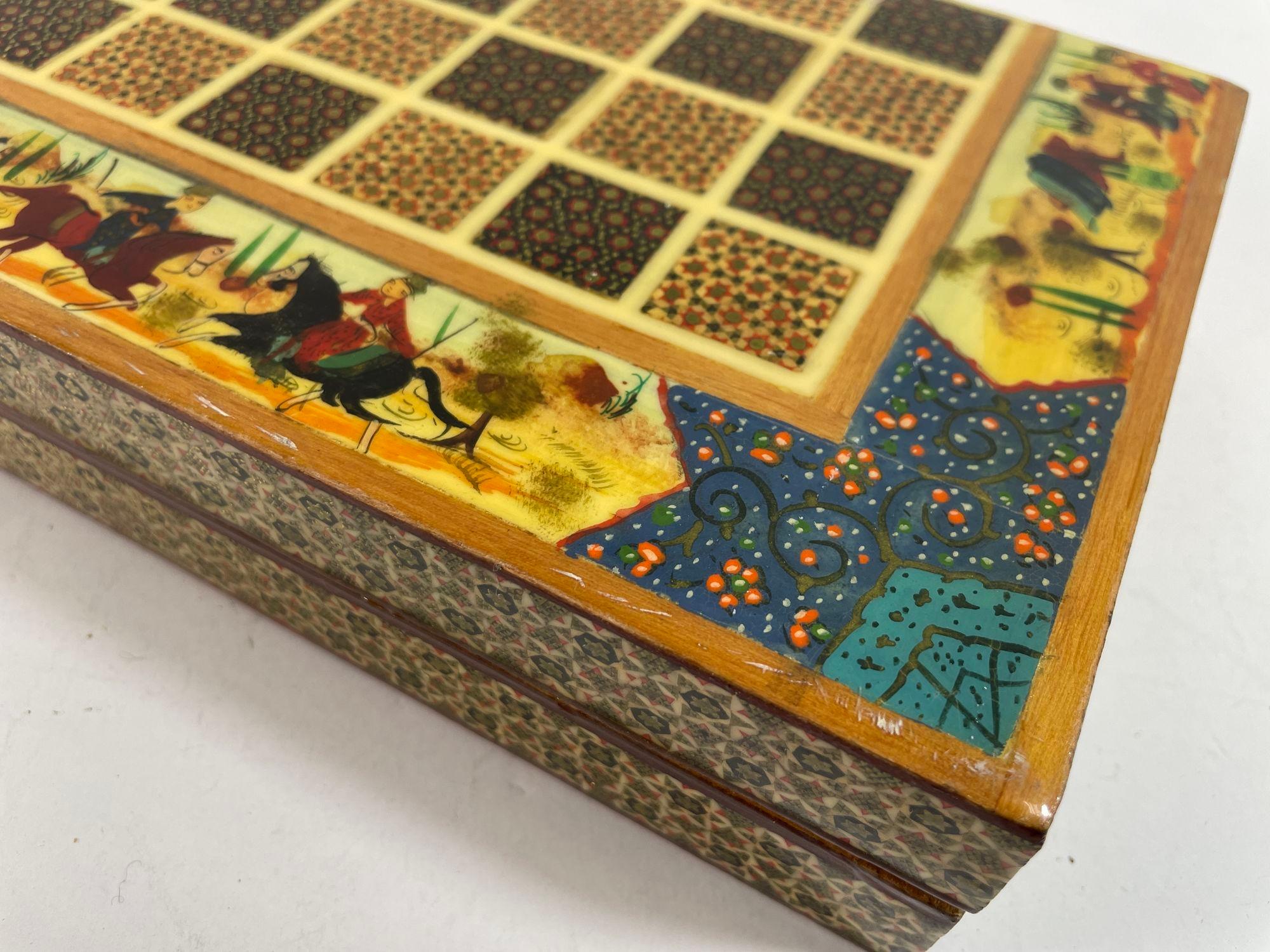 Vintage Persian Micro Mosaic Chess Game Box For Sale 9