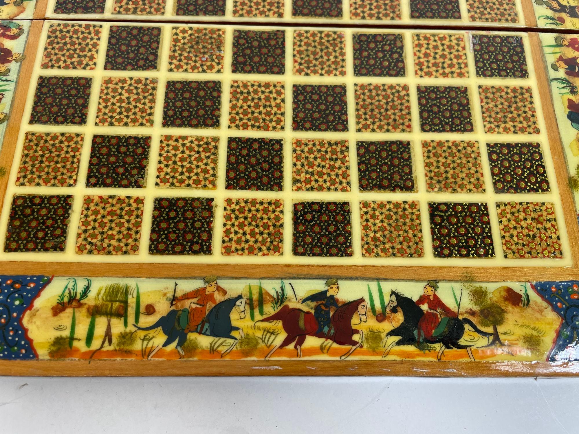 Hand-Crafted Vintage Persian Micro Mosaic Chess Game Box For Sale