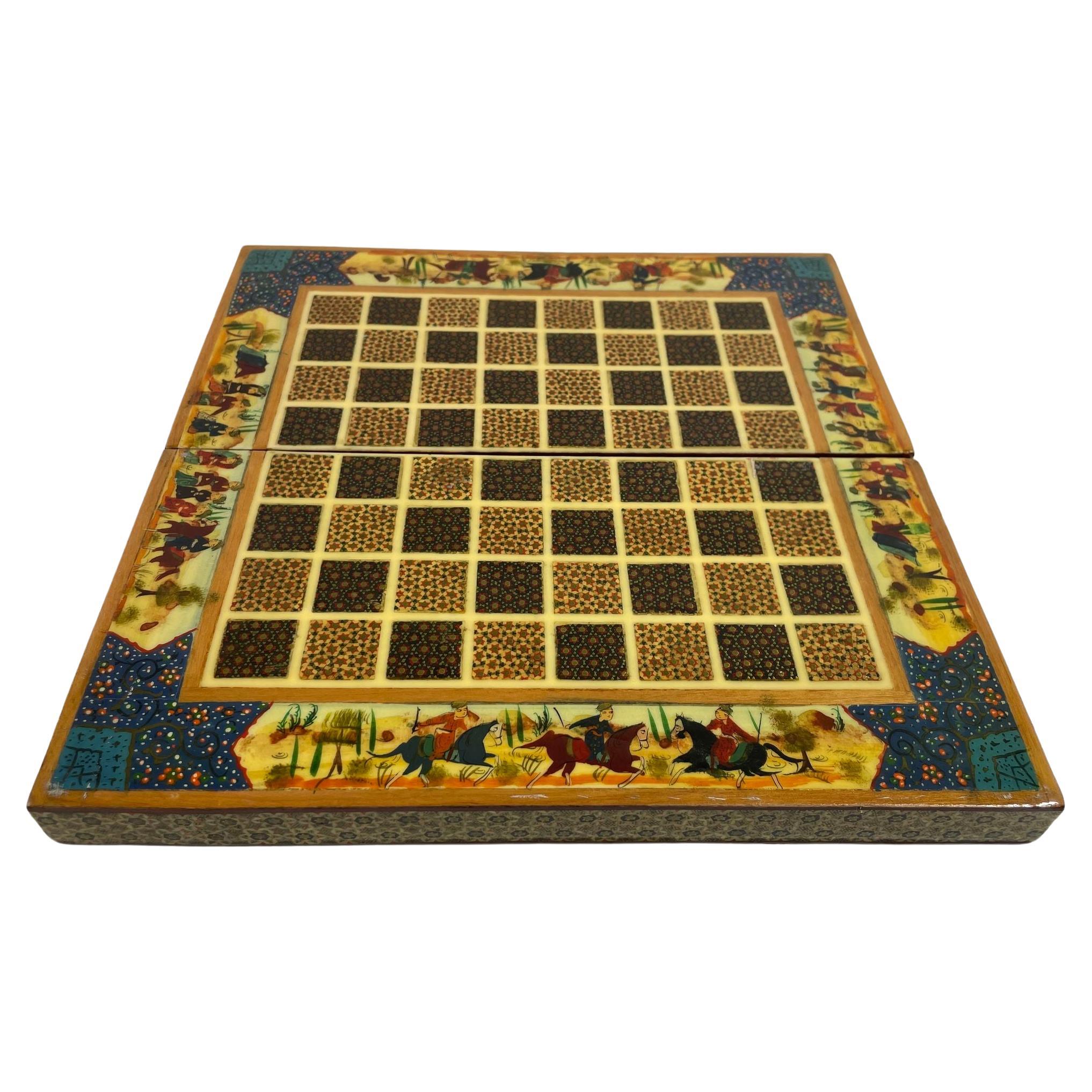 Vintage Persian Micro Mosaic Schachspiel Box im Angebot