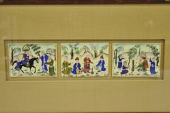 Vintage Persian Miniature Framed Hand Painted 3 Part Village Scene on Bone