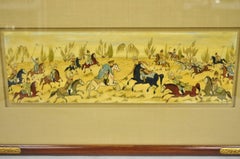 Vintage Persian Miniature Framed Hand Painted Polo Players & Horses on Bone