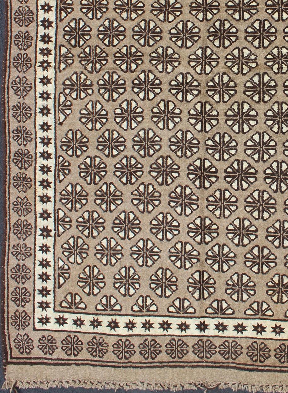 Hand-Knotted Vintage Persian Mishan Rug with All-Over Diamond Design in Gray, Brown and Cream For Sale