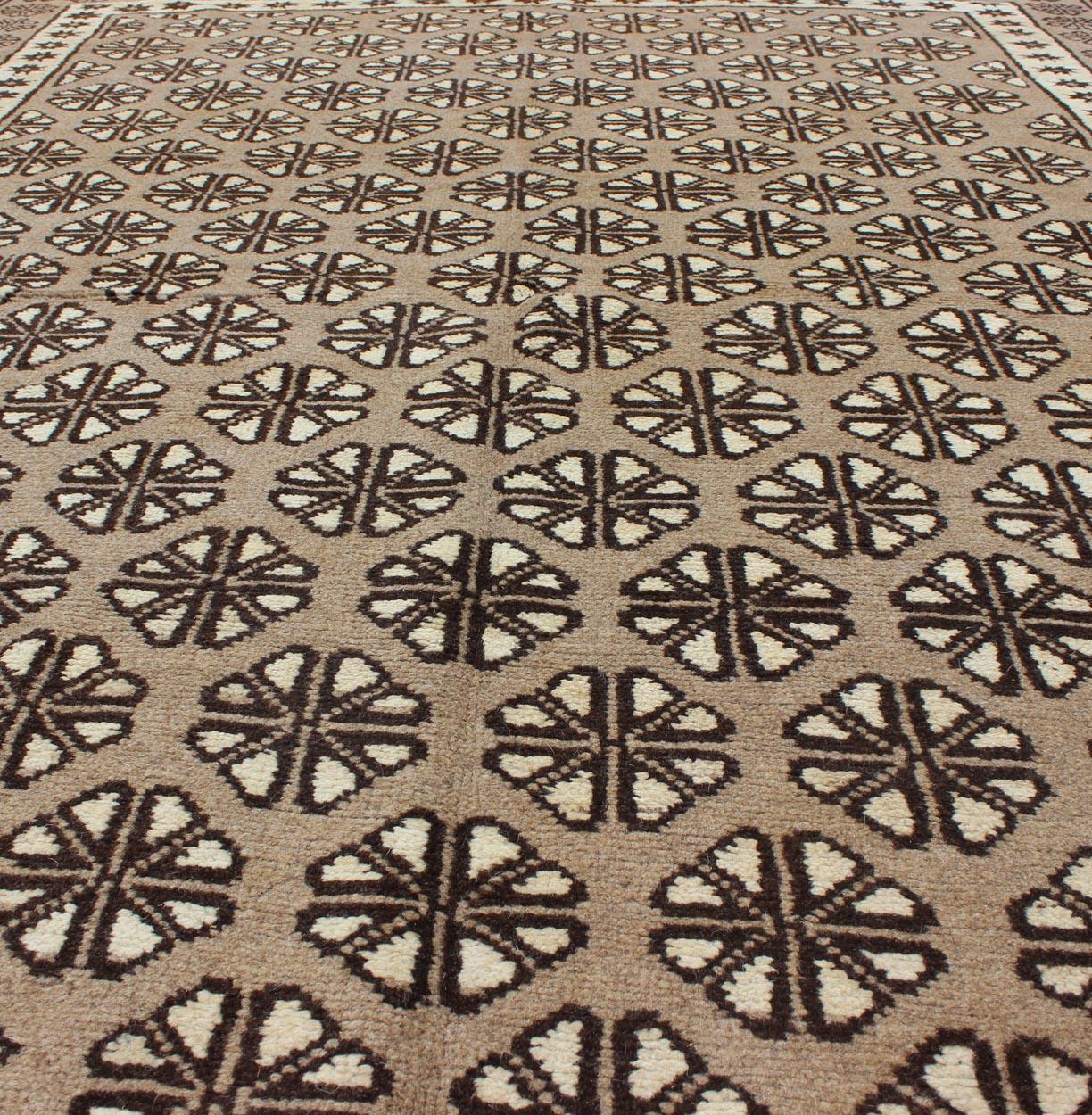 Wool Vintage Persian Mishan Rug with All-Over Diamond Design in Gray, Brown and Cream For Sale