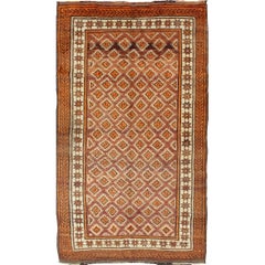 Vintage Persian Mishan Rug with All-Over Diamond Design in Reddish Brown, Ivory