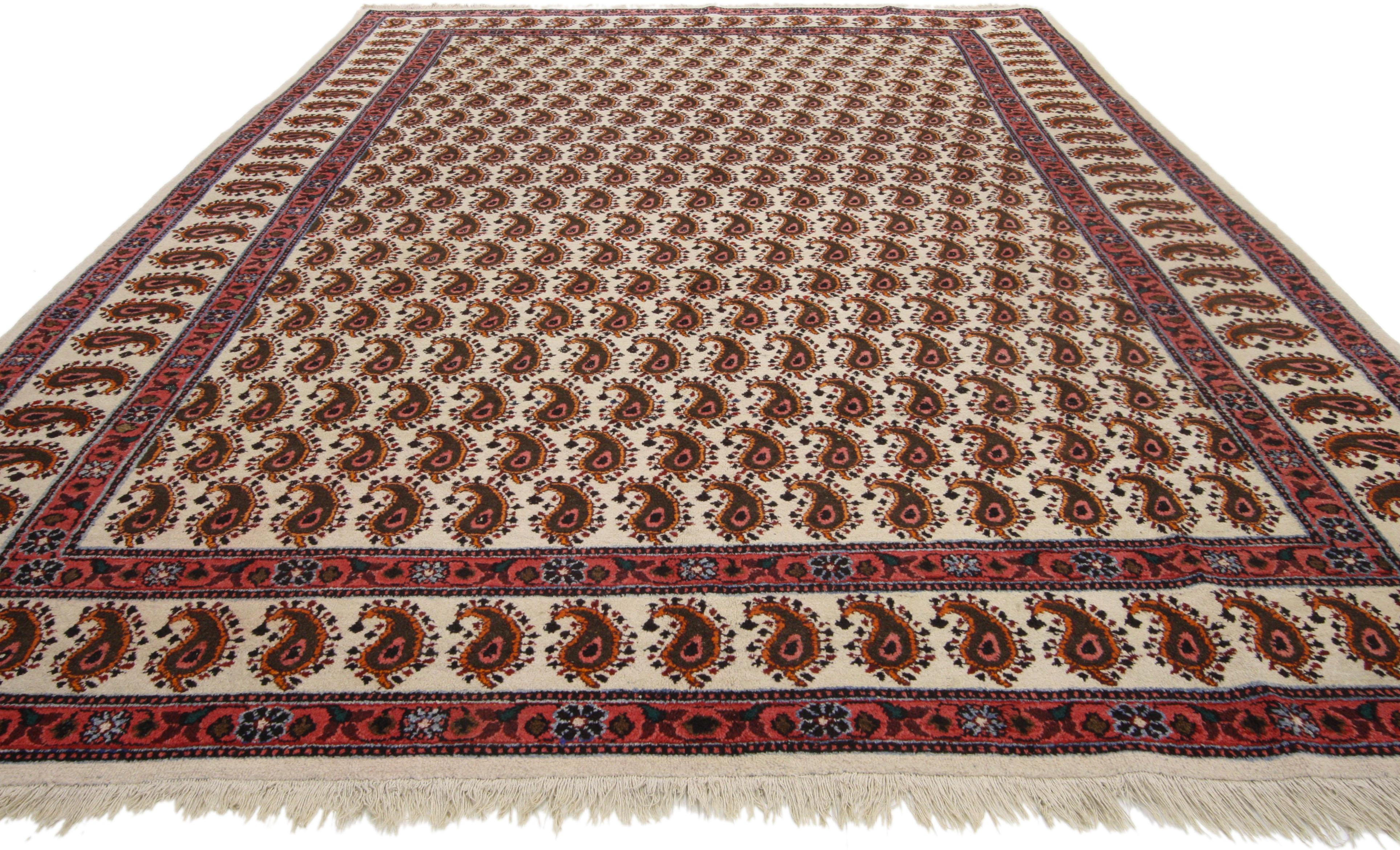 Mid-Century Modern Vintage Persian Mood Rug with All-Over Boteh Pattern For Sale
