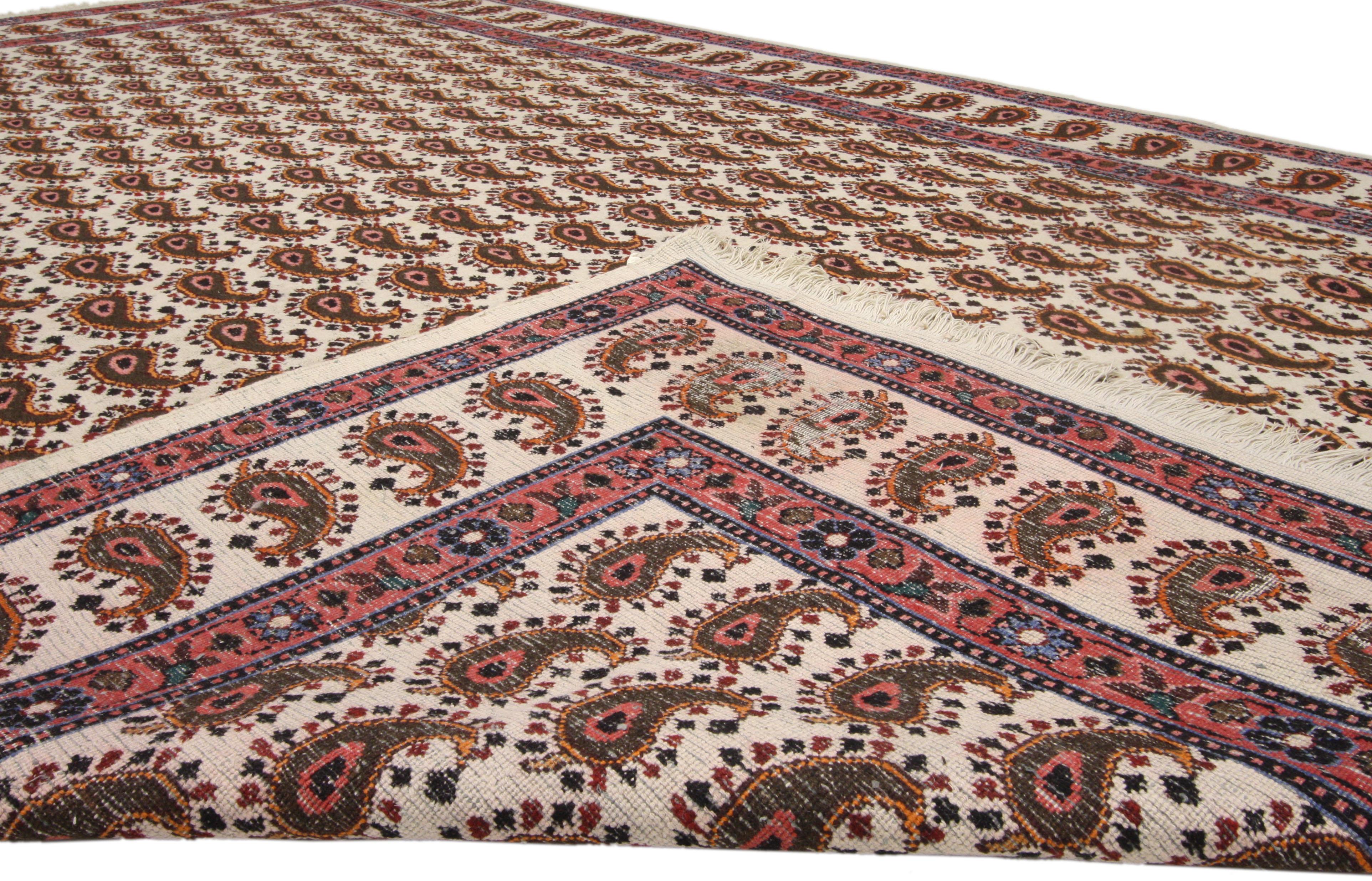 Hand-Knotted Vintage Persian Mood Rug with All-Over Boteh Pattern For Sale
