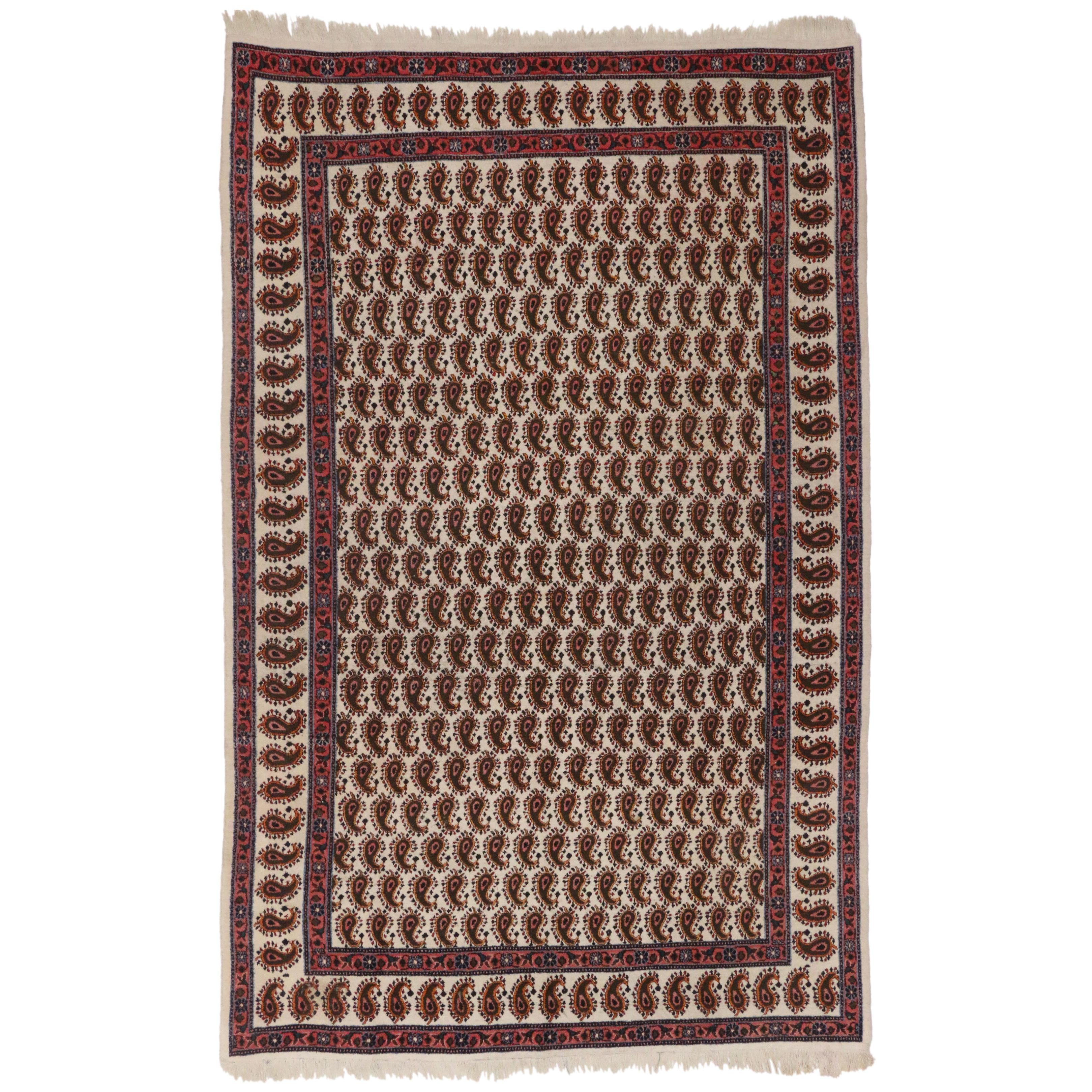 Vintage Persian Mood Rug with All-Over Boteh Pattern For Sale