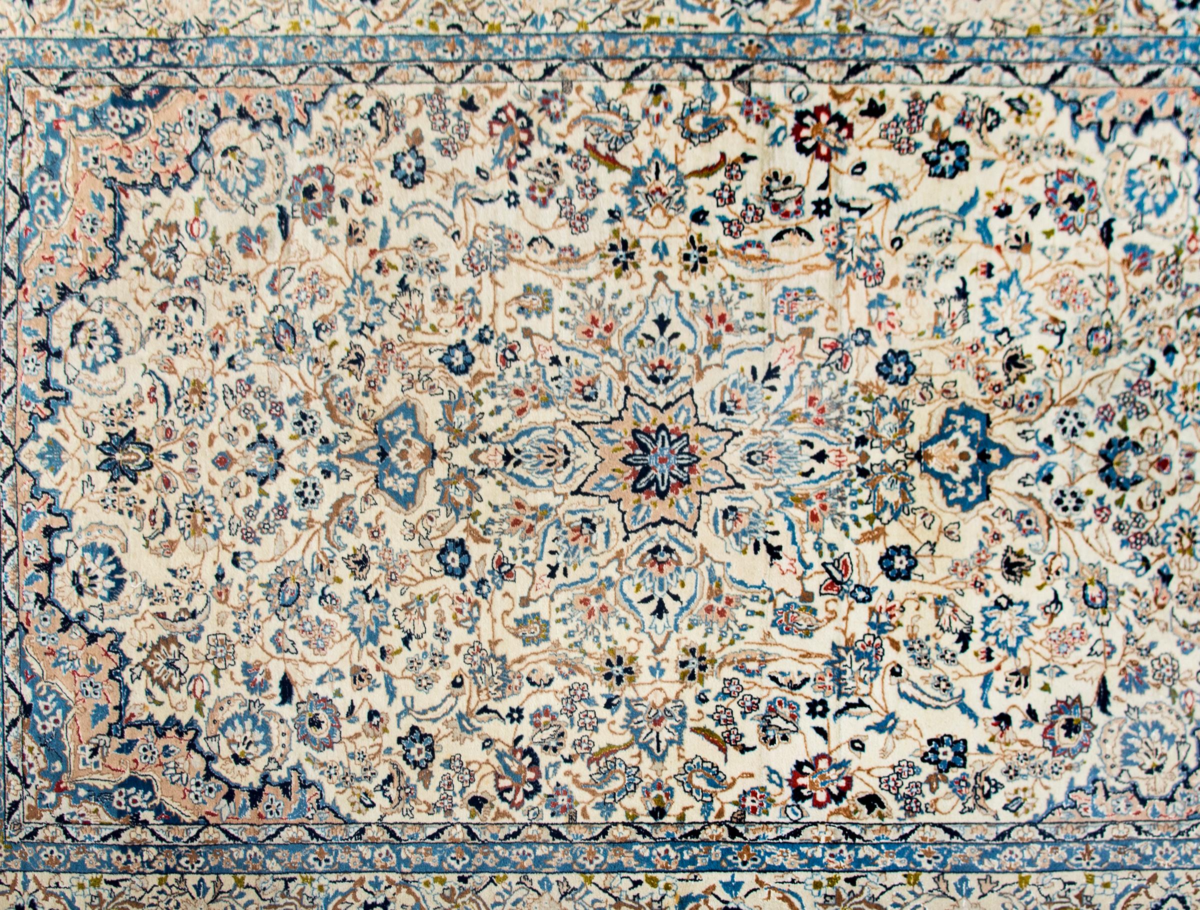 Hand-Knotted Vintage Persian Naein Rug For Sale